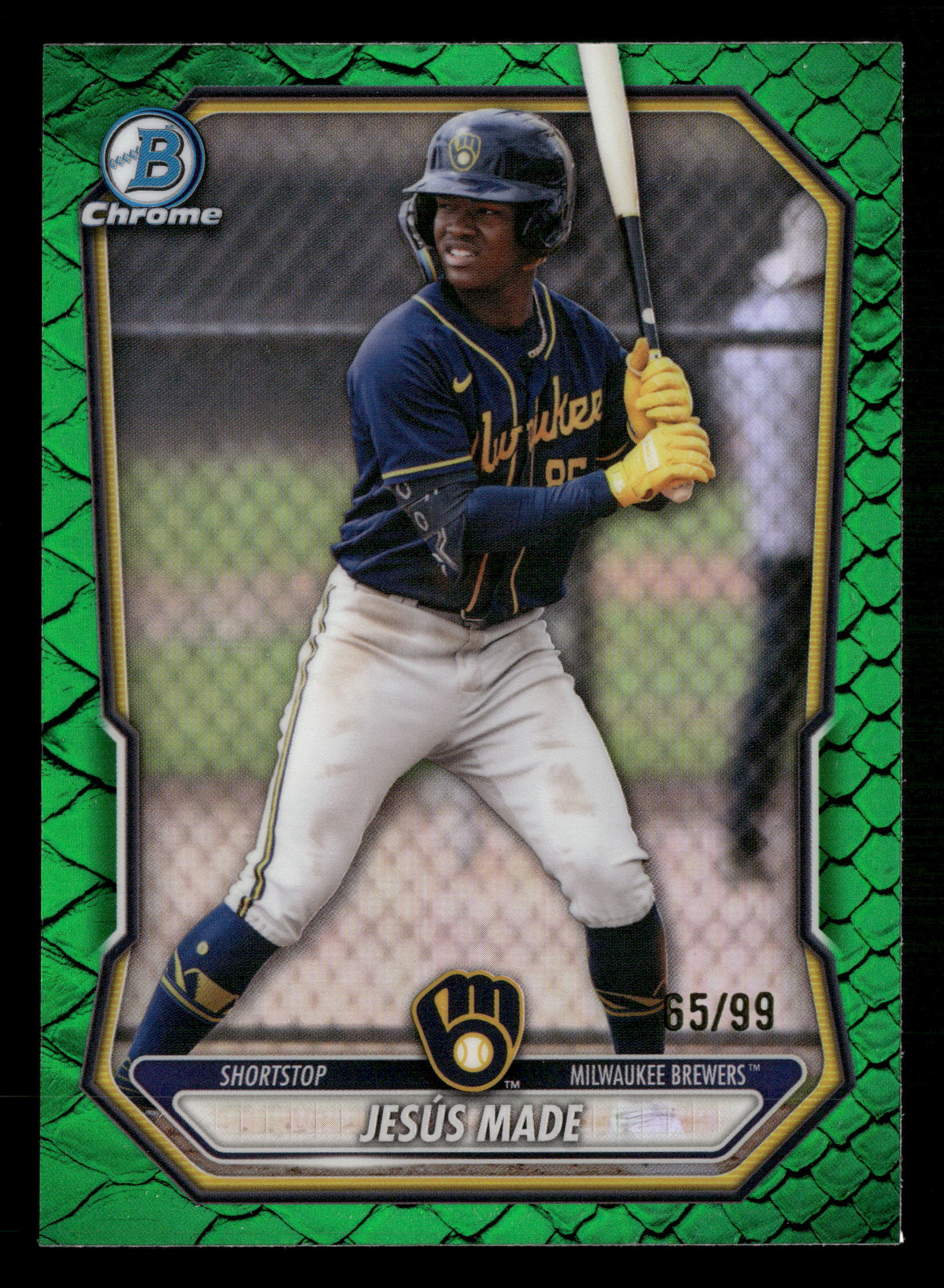 2026 Bowman #BCP-96 Jesús Made Chrome Prospects Reptilian Green Refractor #/99