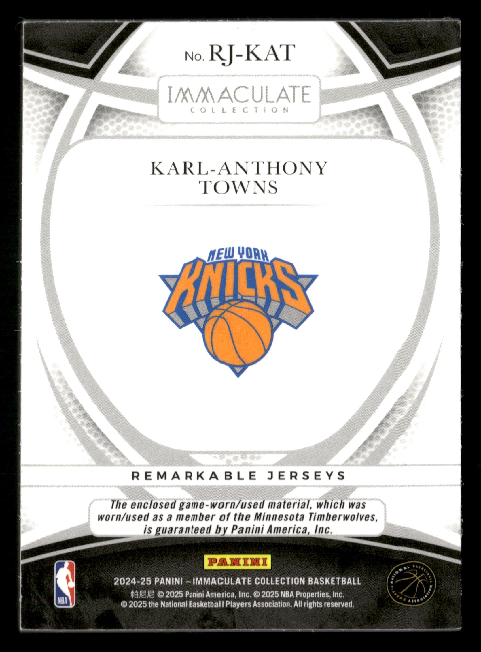 2024-25 Immaculate #RJ-KAT Karl-Anthony Towns Remarkable Jerseys #/99