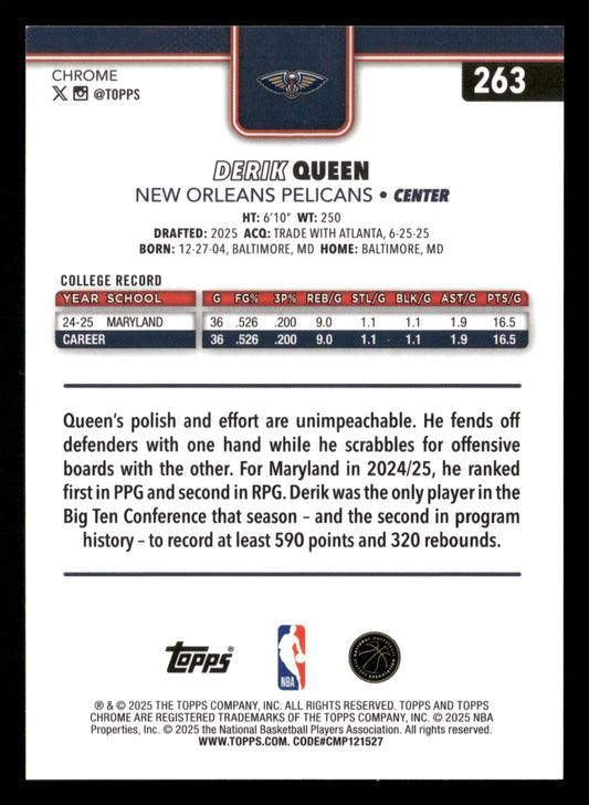 2025-26 Chrome #263 Derik Queen Image Variation Gold Speckle Refractor #/50