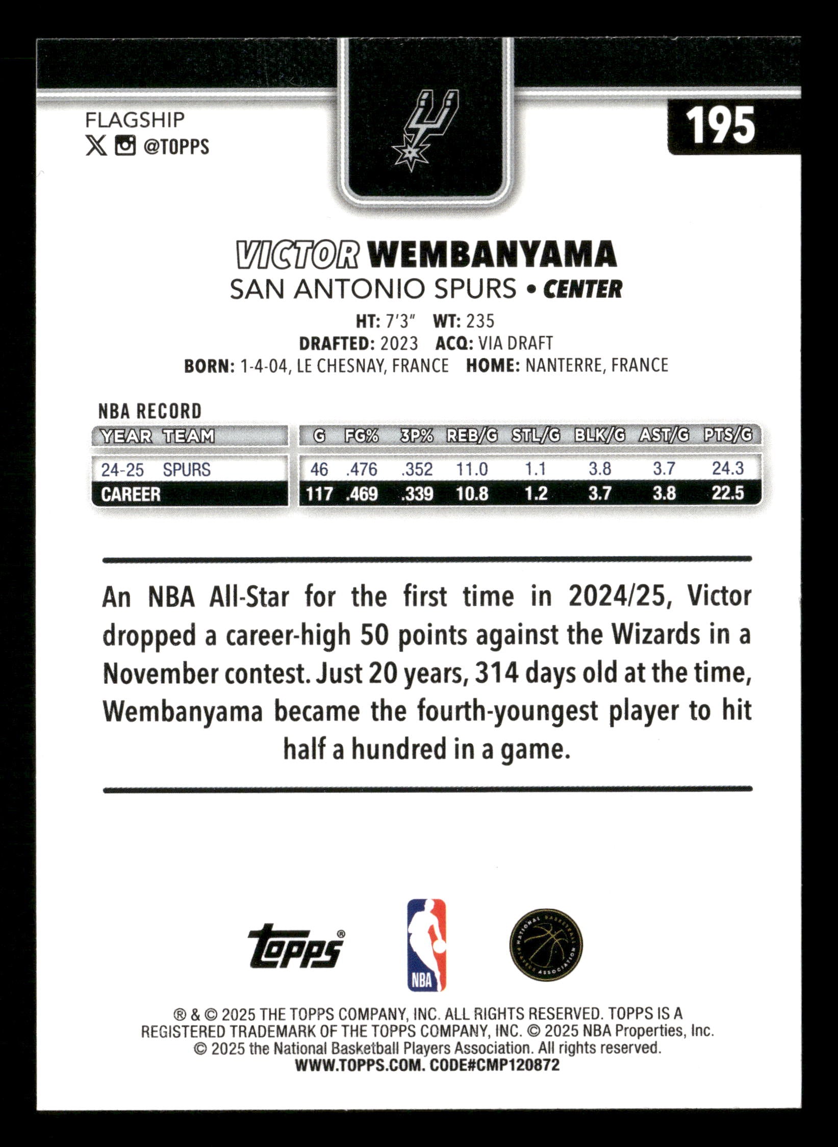 2025-26 Topps #195 Victor Wembanyama Diamante