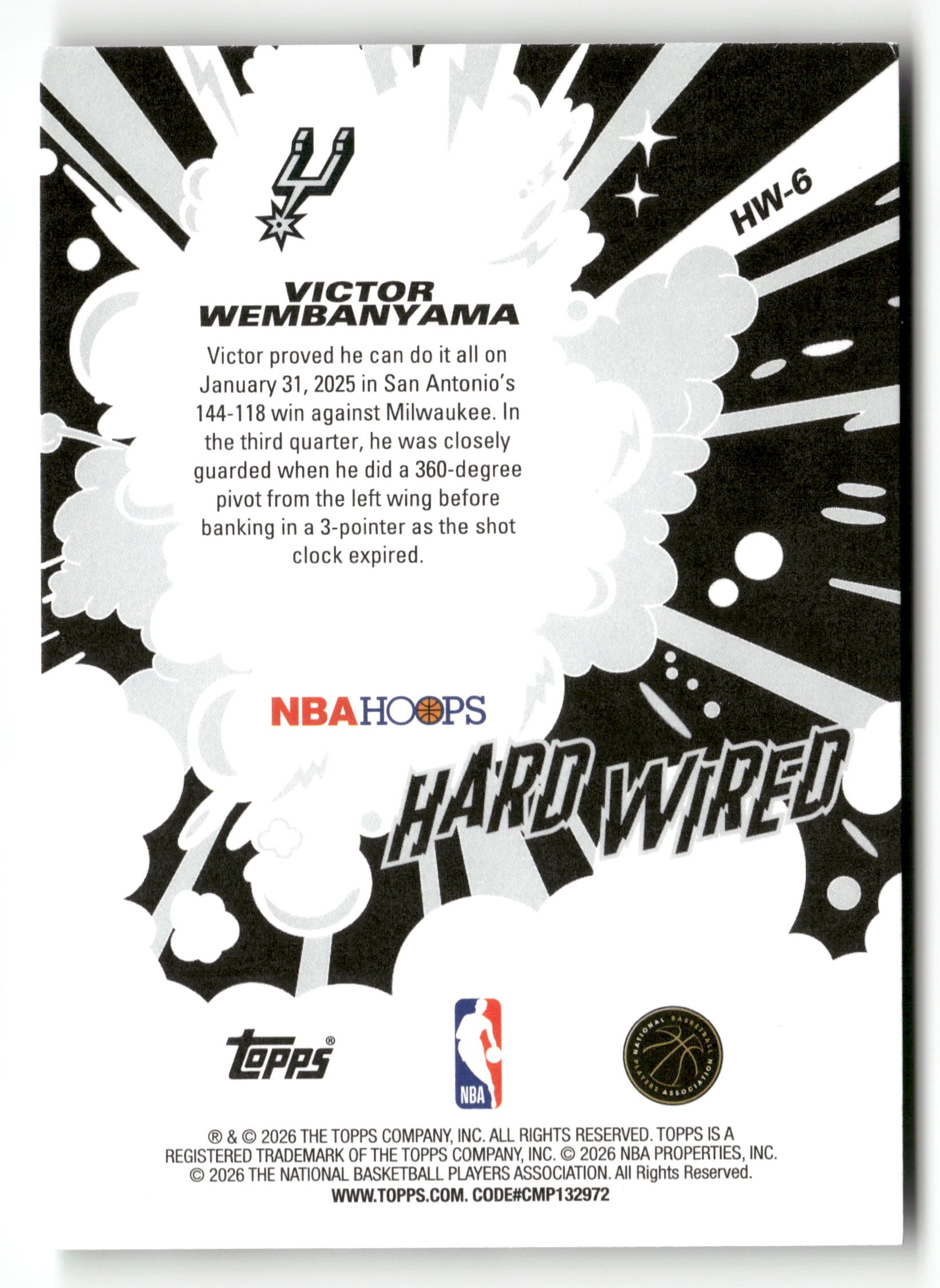 2025-26 Hoops #HW-6 Victor Wembanyama Hard Wired Light Burst Green #/75