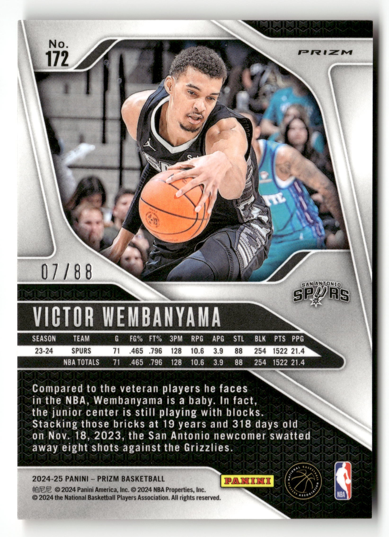 2024-25 Panini Prizm #172 Victor Wembanyama Prizms Multi Wave #/88