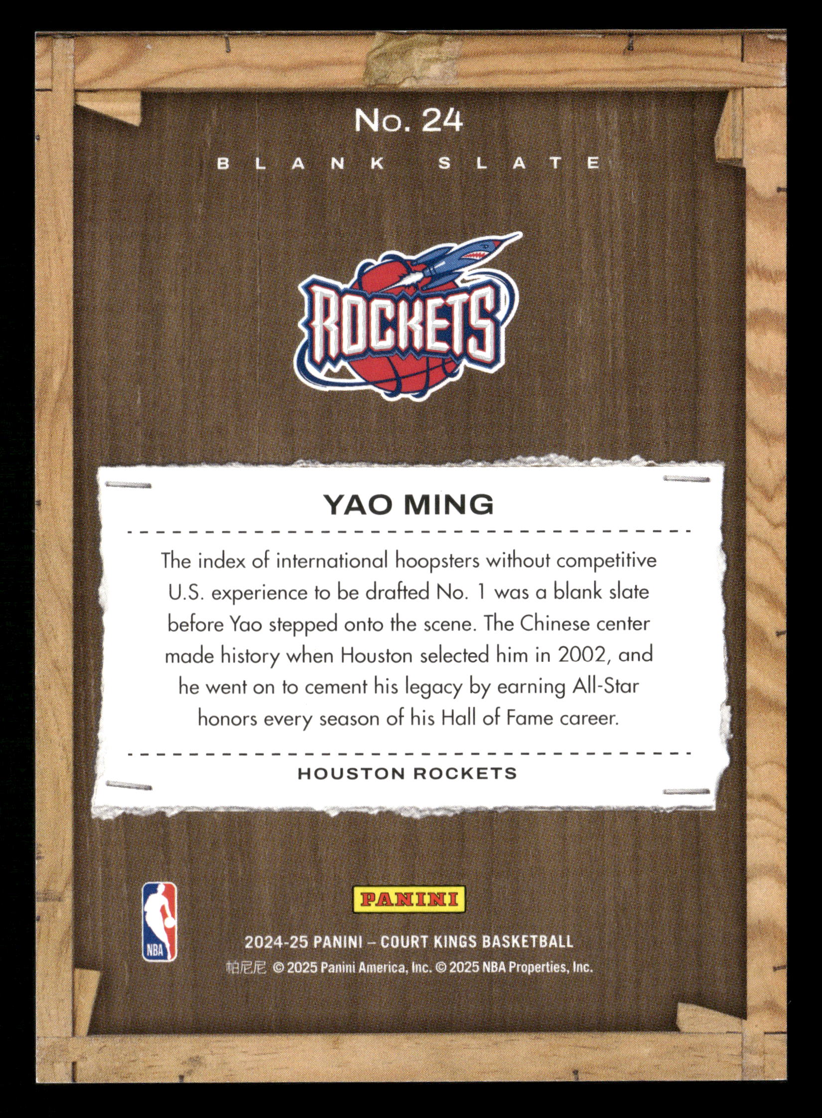 2024-25 Panini Court Kings #24 Yao Ming Blank Slate