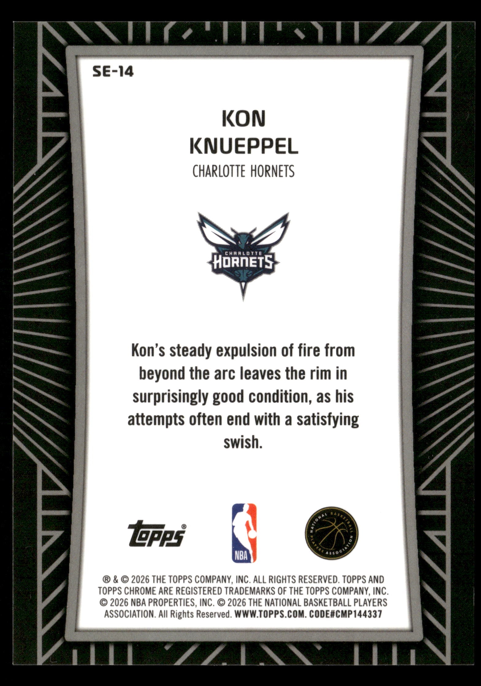 2025-26 Topps Chrome Update #SE-14 Kon Knueppel Shadow Etch