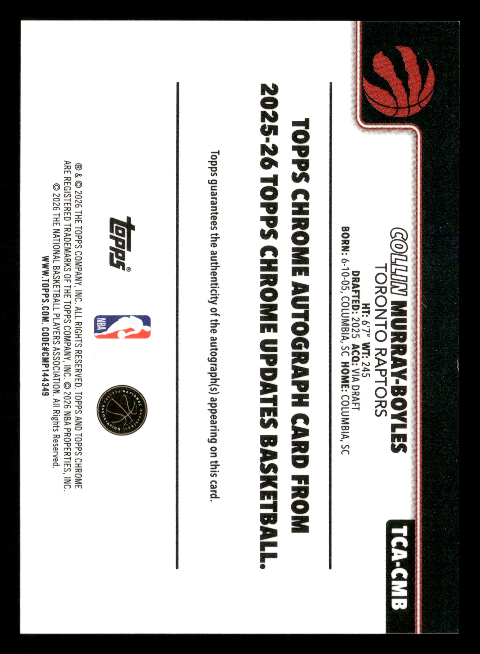 2025-26 Chrome Update #TCA-CMB Collin Murray-Boyles Auto Blue #/150
