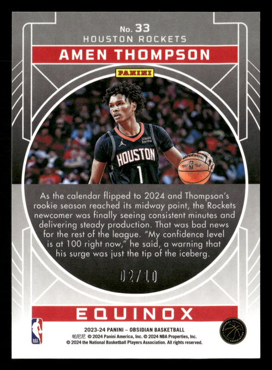 2023-24 Panini Obsidian #33 Amen Thompson Equinox Electric Etch Molten Mojo #/10