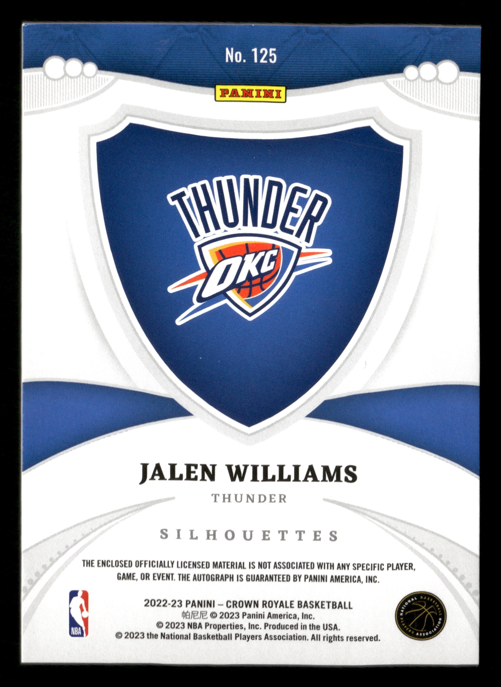 2022-23 Panini Crown Royale #125 Jalen Williams #/199