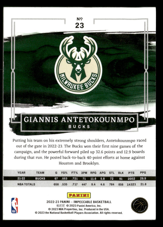 2022-23 Panini Impeccable #23 Giannis Antetokounmpo Silver #/75