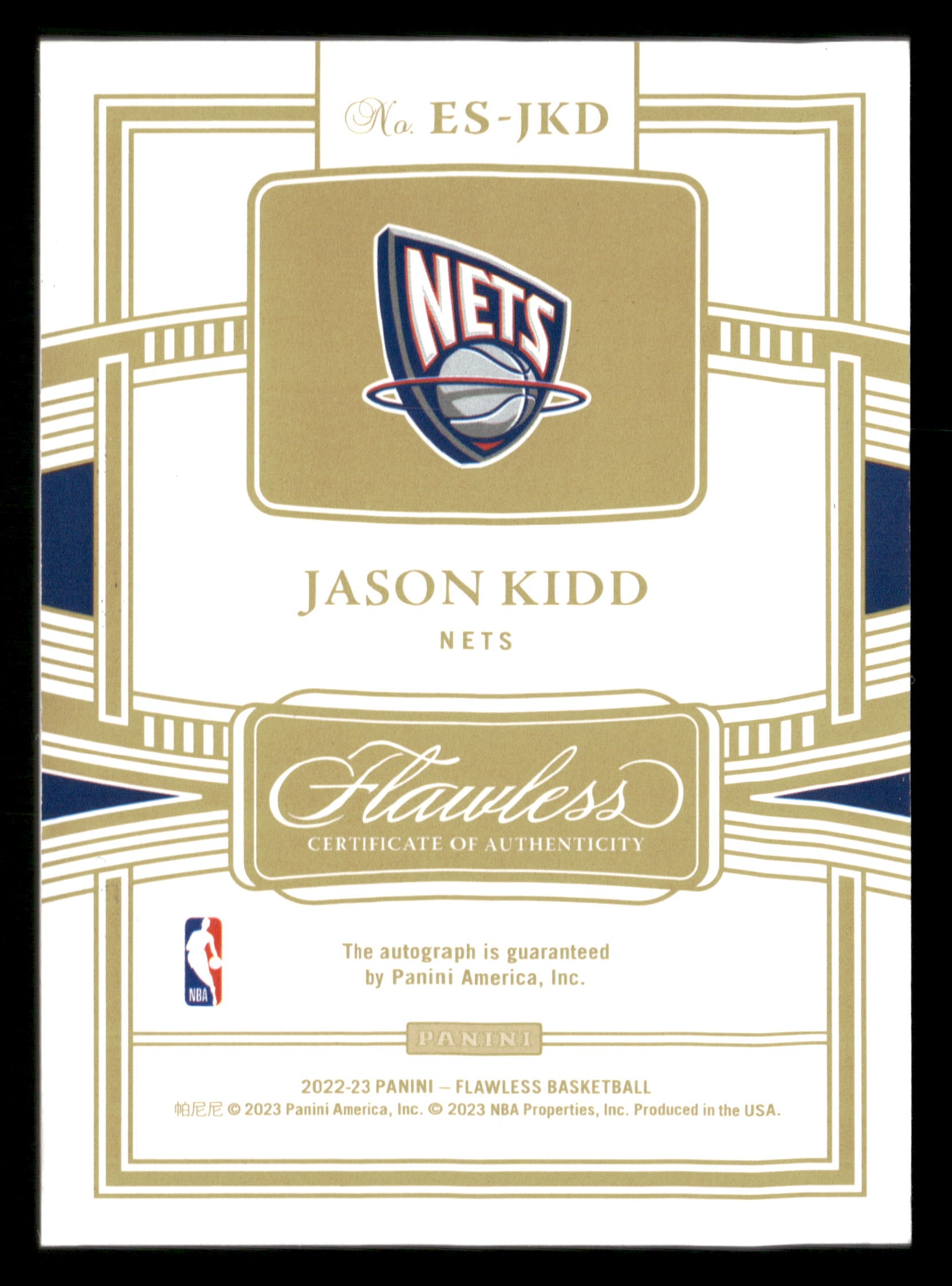 2022-23 Panini Flawless #ES-JKD Jason Kidd Enshrined Signatures #/25
