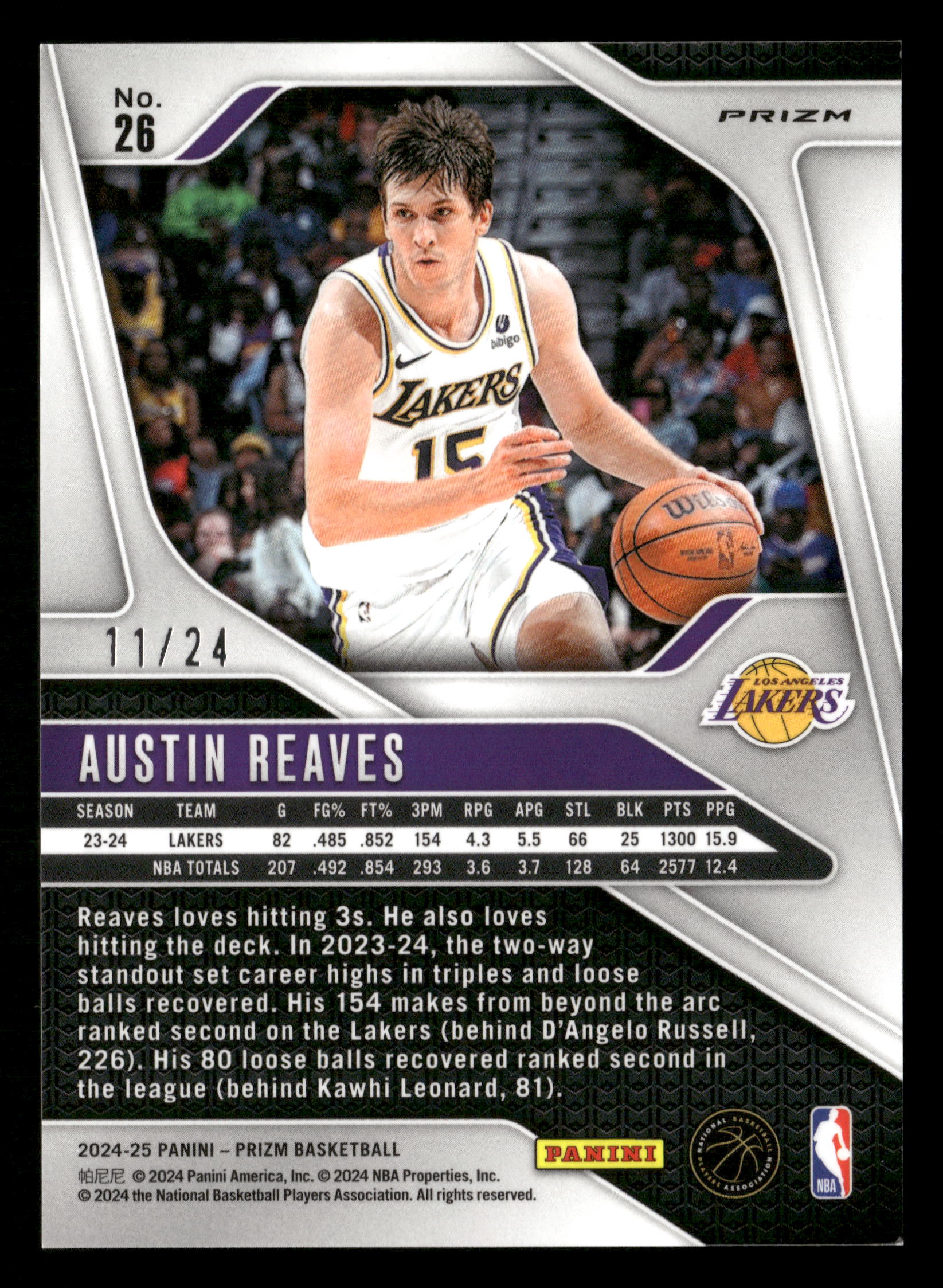 2024-25 Panini Prizm #26 Austin Reaves Prizms Gold Sparkle #/24