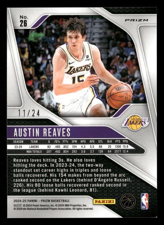 2024-25 Panini Prizm #26 Austin Reaves Prizms Gold Sparkle #/24
