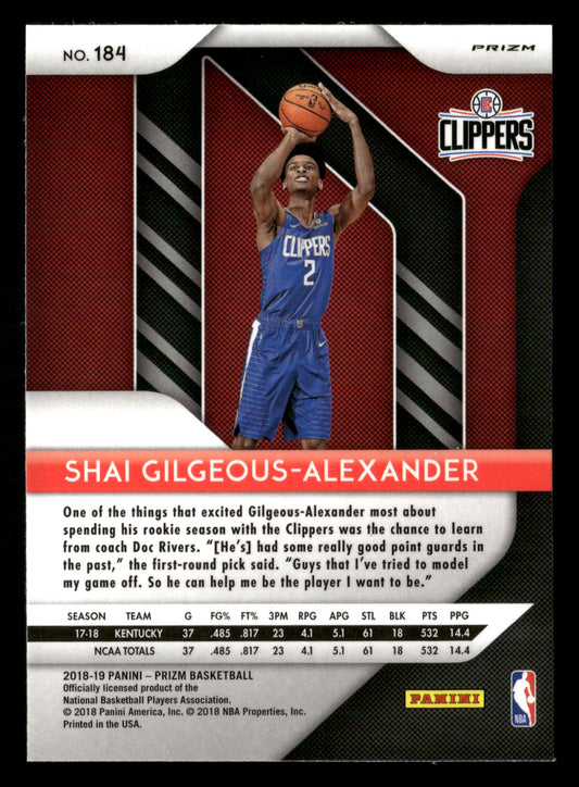 2018-19 Panini Prizm #184 Shai Gilgeous-Alexander Prizms Silver RC