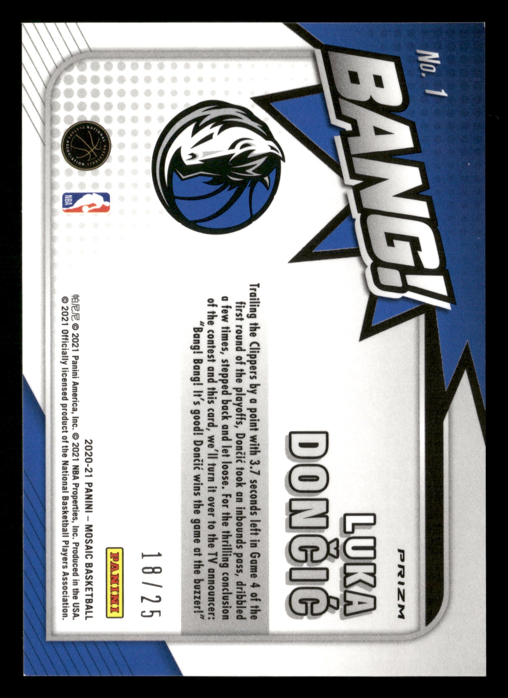 2020-21 Panini Mosaic #1 Luka Doncic Bang! Mosaic Orange Fluorescent #/25