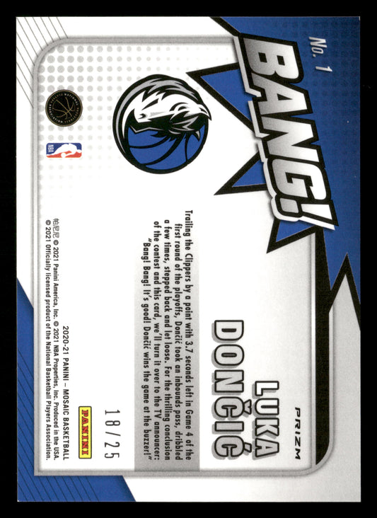 2020-21 Panini Mosaic #1 Luka Doncic Bang! Mosaic Orange Fluorescent #/25