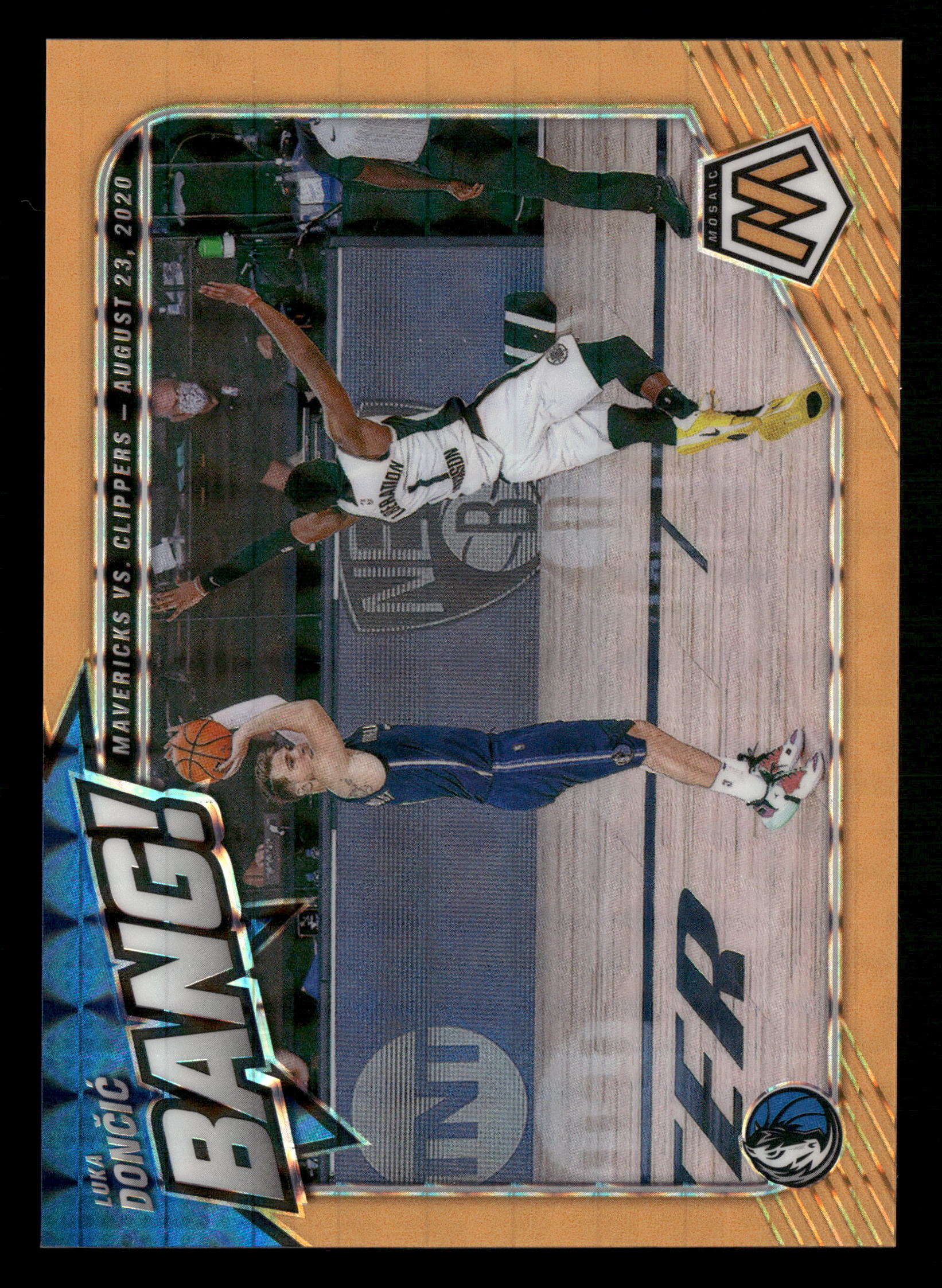 2020-21 Panini Mosaic #1 Luka Doncic Bang! Mosaic Orange Fluorescent #/25