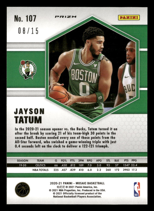 2020-21 Panini Mosaic #107 Jayson Tatum Mosaic Blue Fluorescent #/15