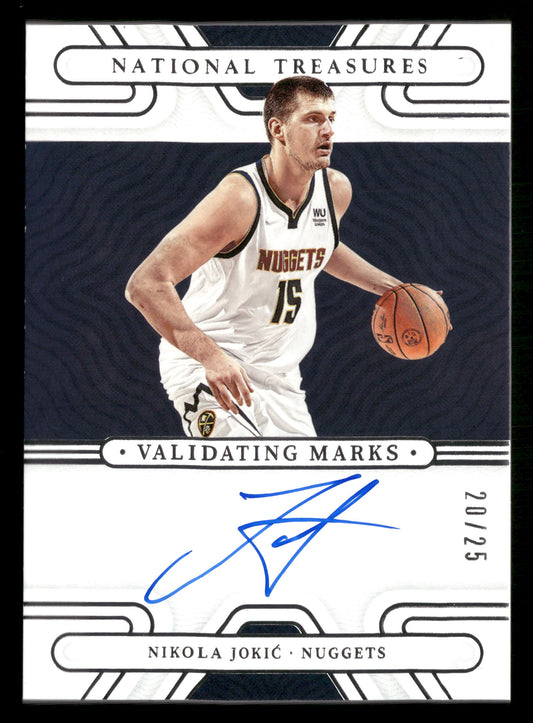 2021-22 Panini National Treasures #VM-NKJ Nikola Jokic Validating Marks #/25