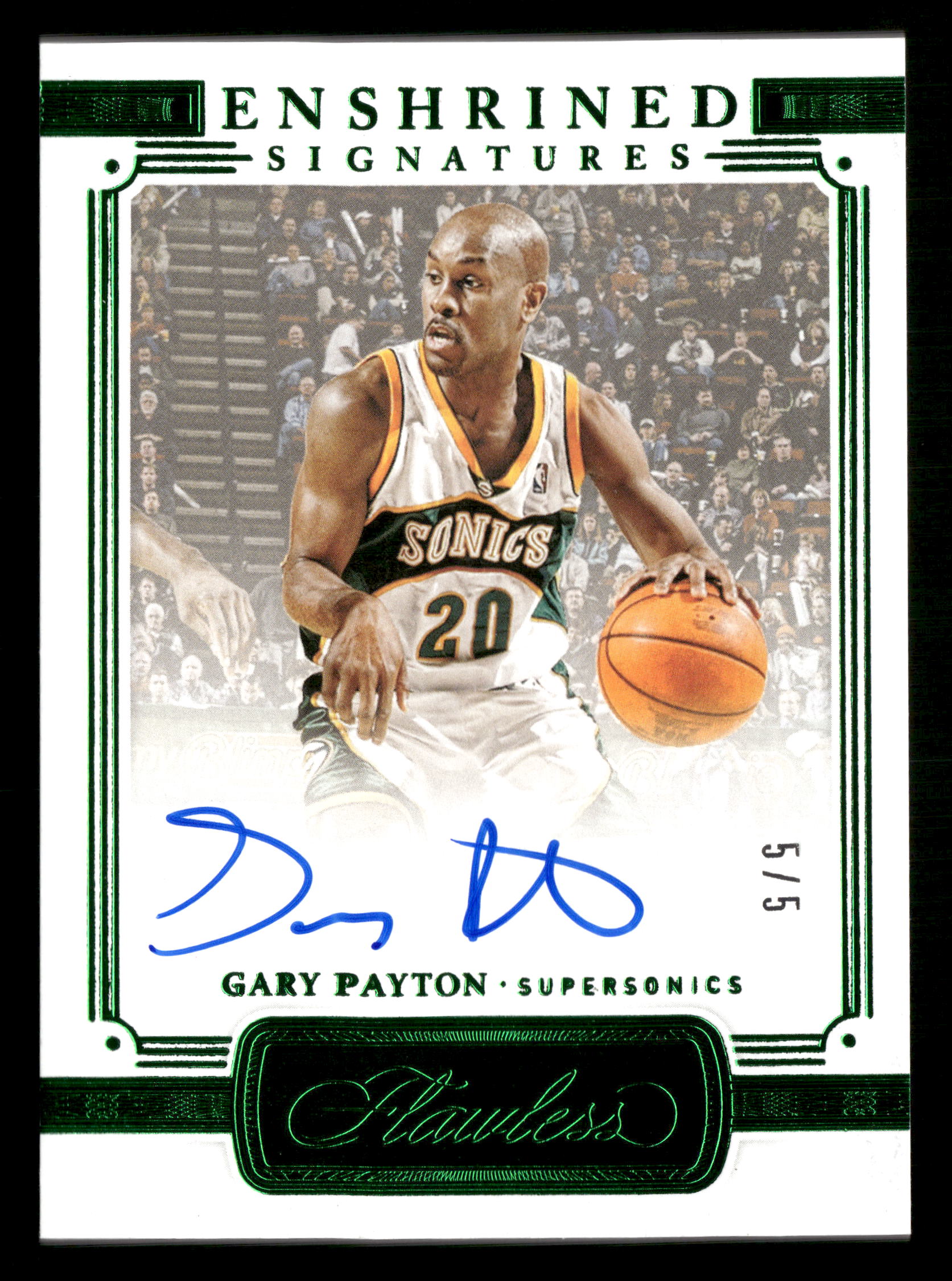 2020-21 Panini Flawless #ENS-GLV Gary Payton Enshrined Signatures Emerald #/5