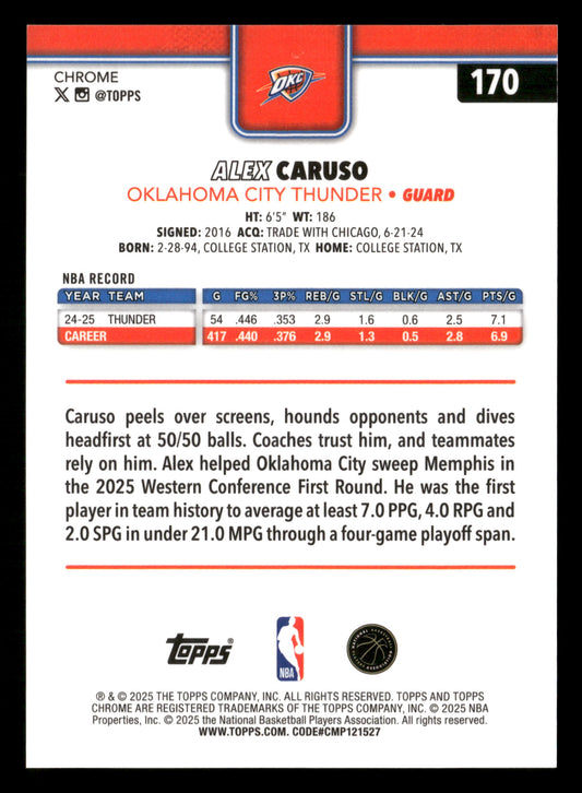 2025-26 Topps Chrome #170 Alex Caruso FrozenFractor #/5