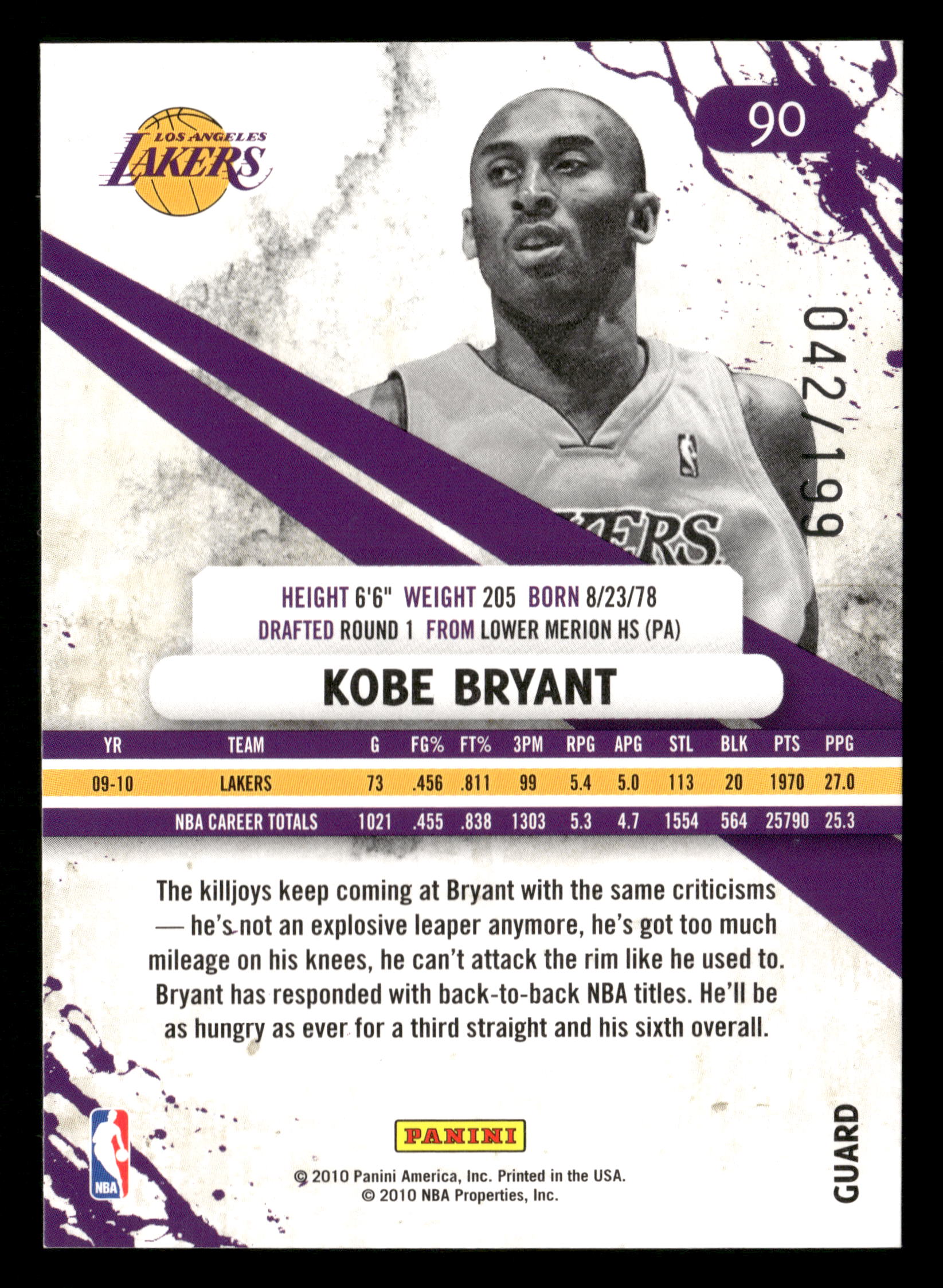 2010-11 Panini Rookies & Stars #90 Kobe Bryant Gold Holofoil #/199
