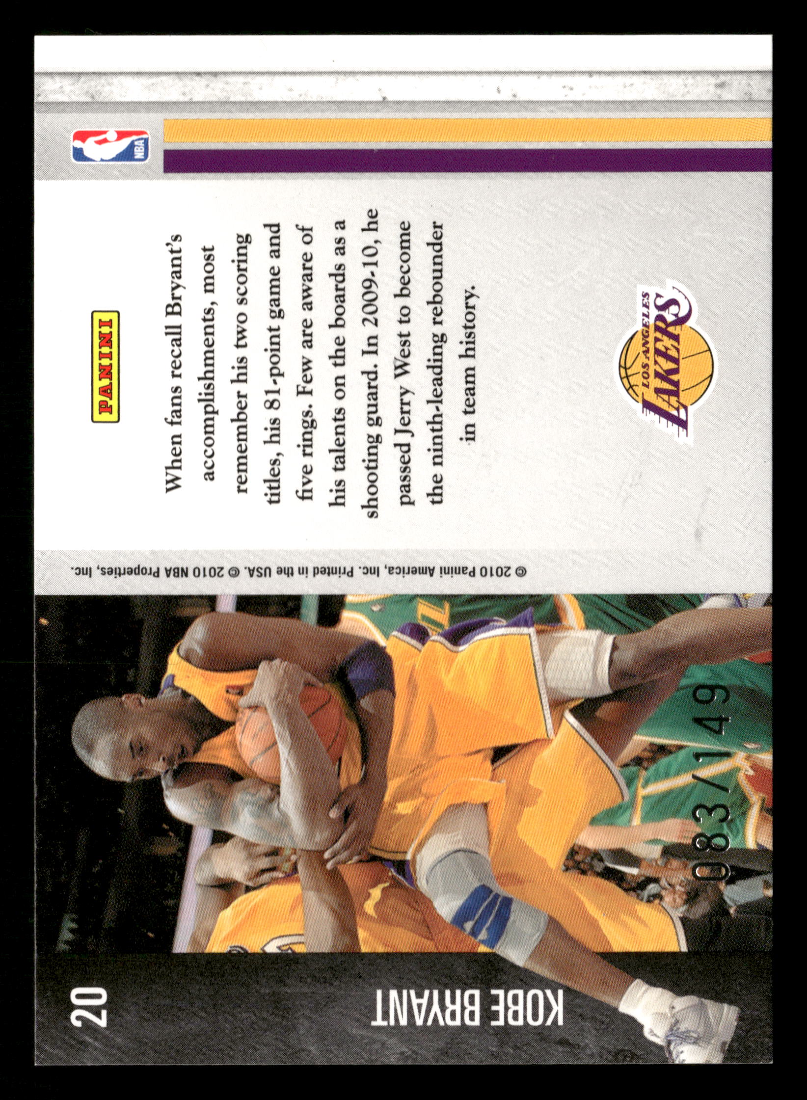 2010-11 Panini Limited #20 Kobe Bryant Glass Cleaners #/149