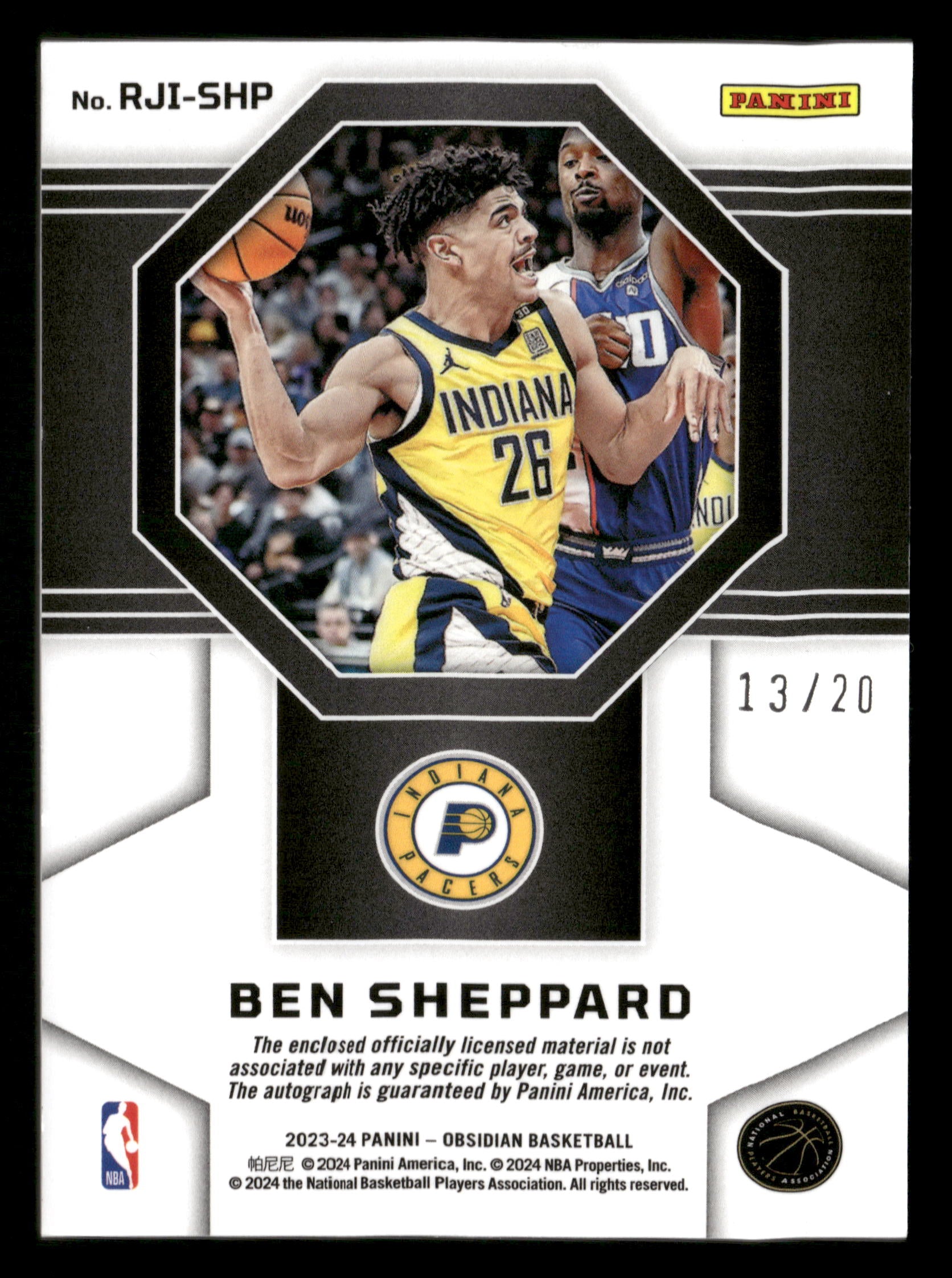 2023-24 Obsidian #RJI-SHP Ben Sheppard Rookie Jersey Ink E-Etch Green Flood #/20