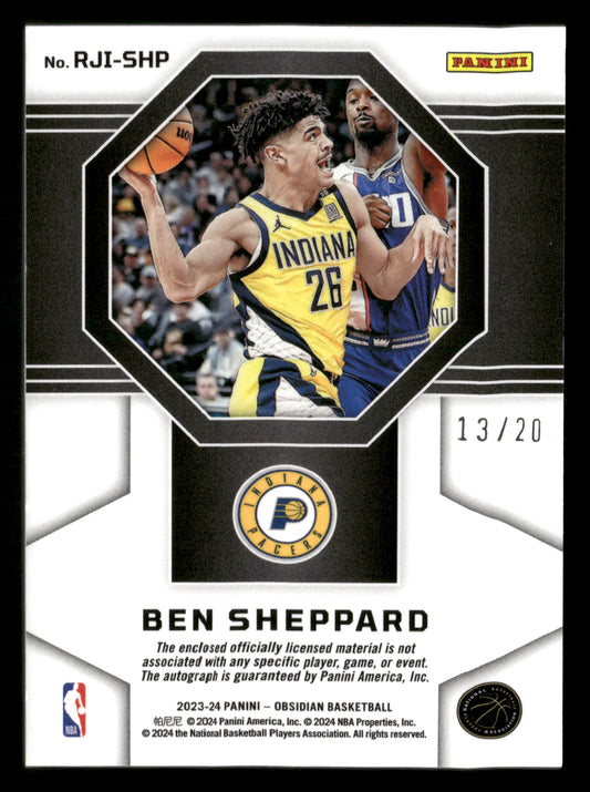 2023-24 Obsidian #RJI-SHP Ben Sheppard Rookie Jersey Ink E-Etch Green Flood #/20