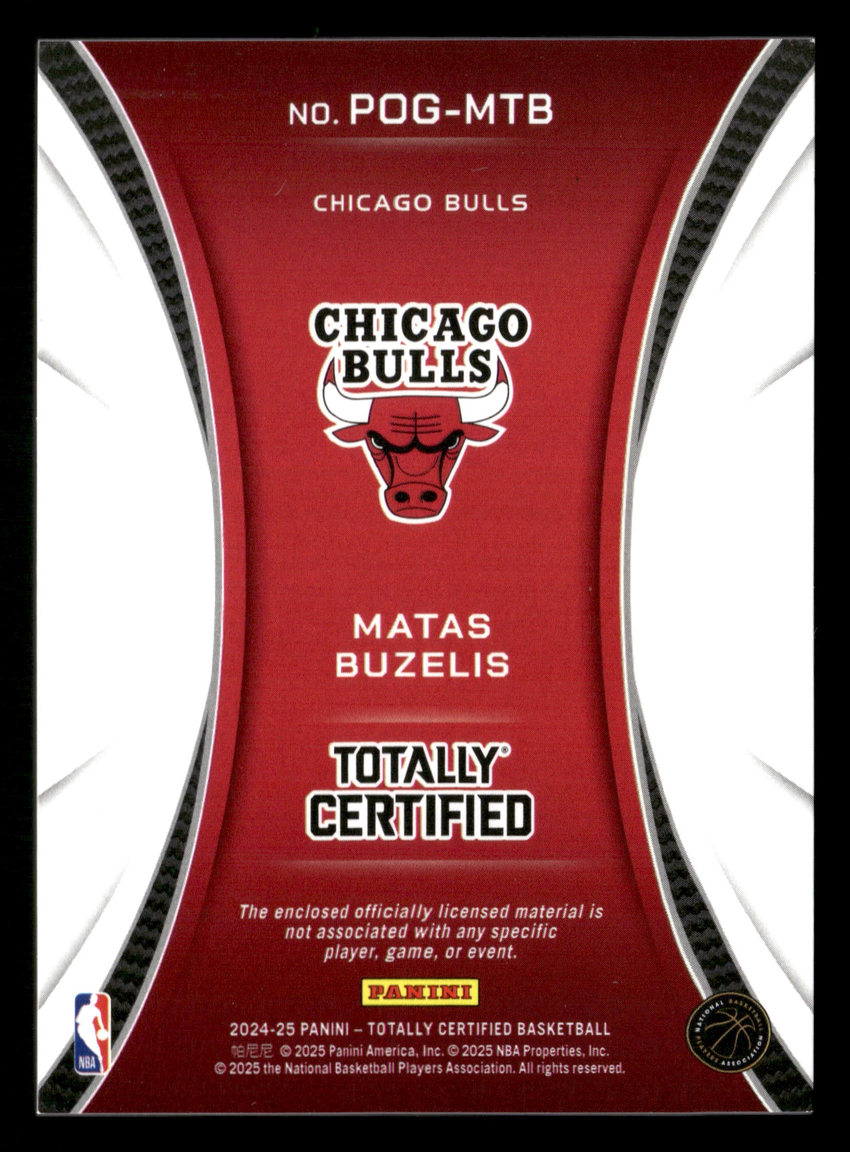 2024-25 Panini Totally Certified #POG-MTB Matas Buzelis Piece of the Game