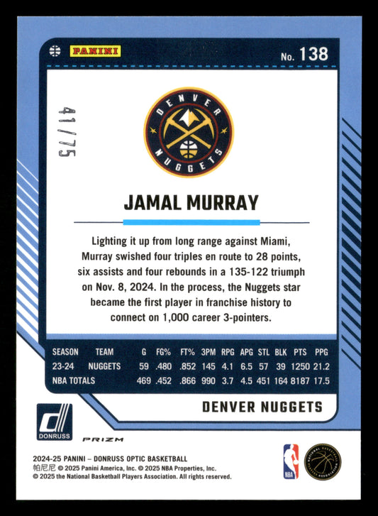 2024-25 Donruss Optic #138 Jamal Murray Blue Shimmer #/75