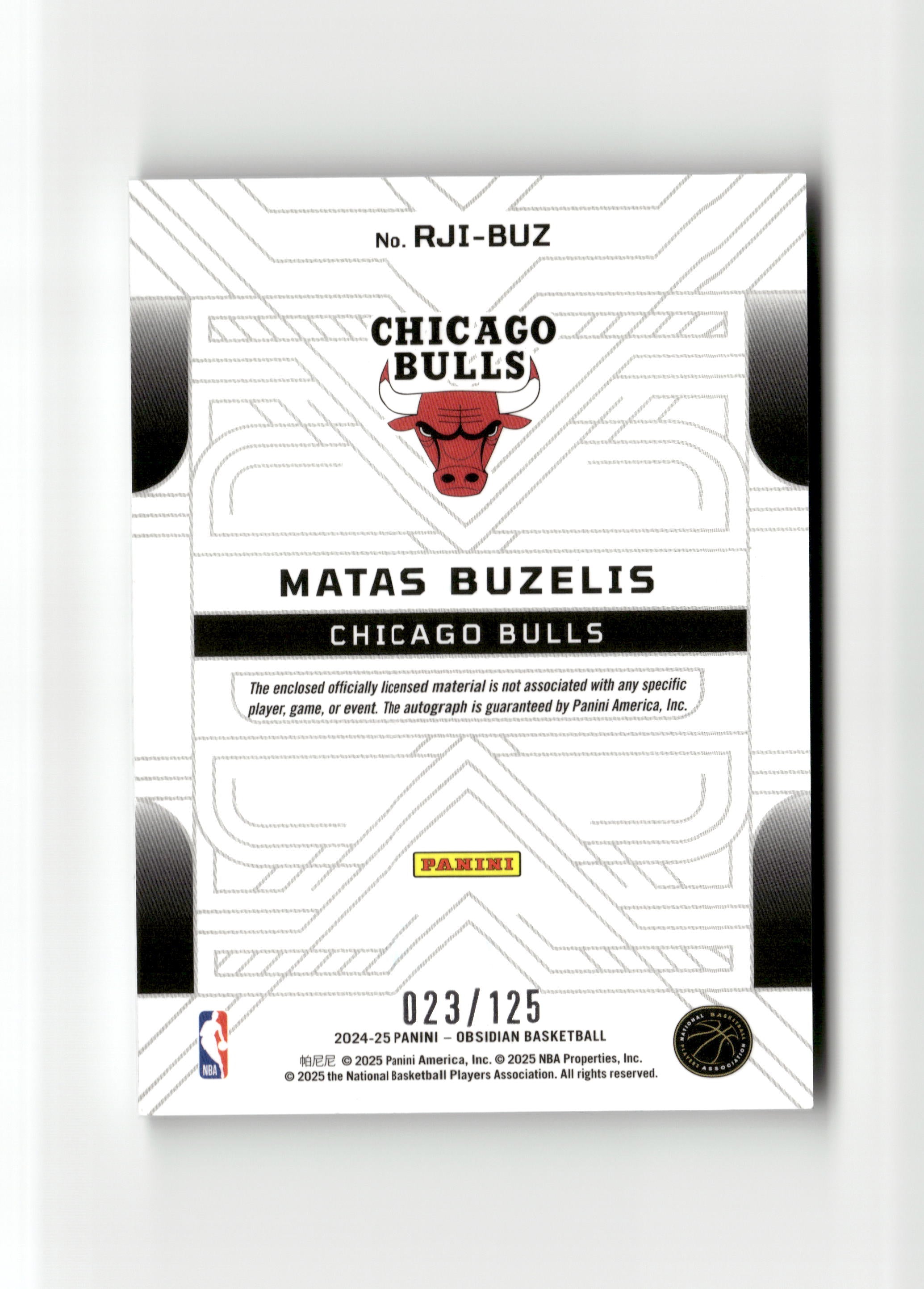 2024-25 Panini Obsidian #RJI-BUZ Matas Buzelis Rookie Jersey Ink #/125