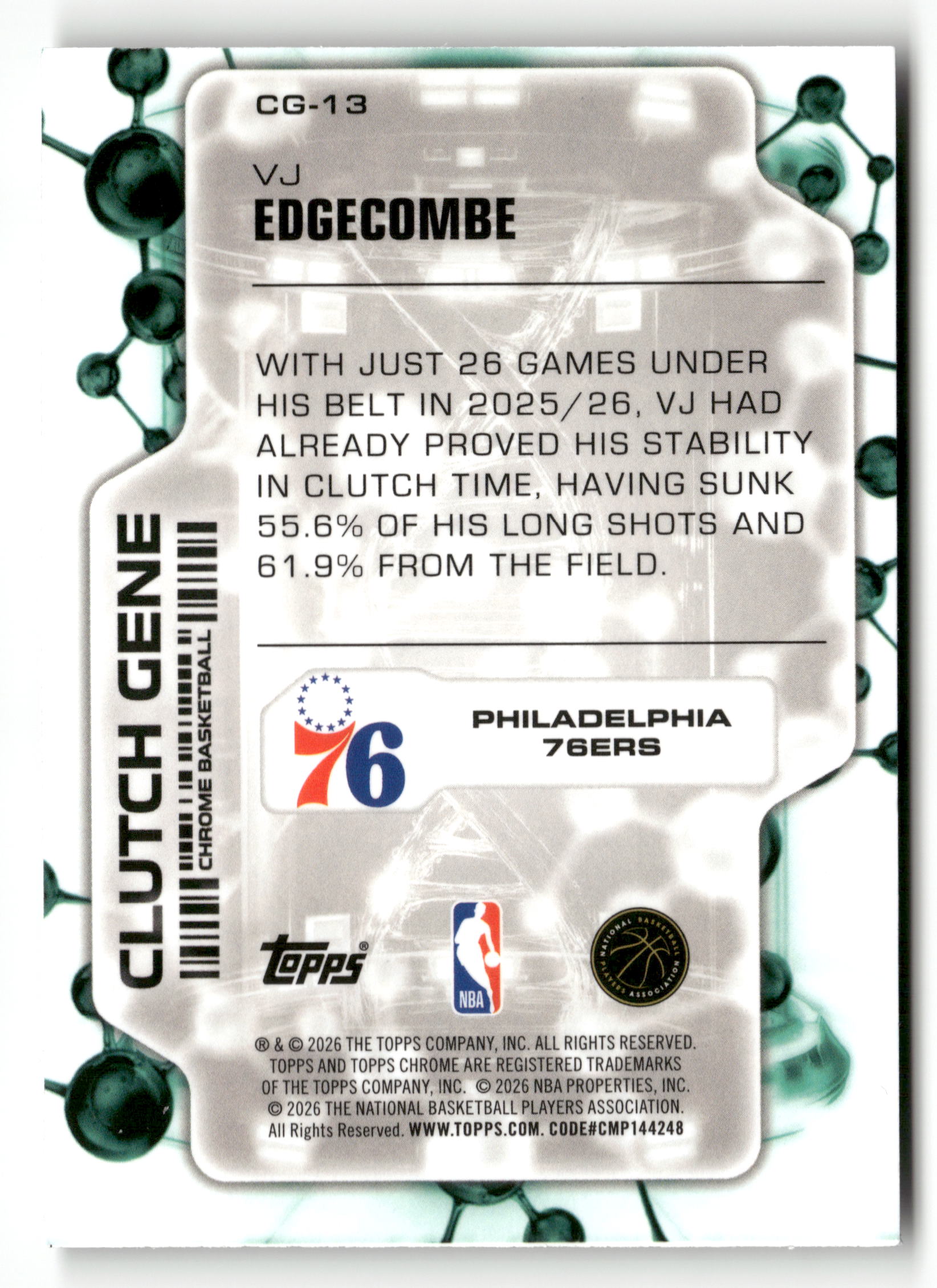 2025-26 Topps Chrome Update #CG-13 VJ Edgecombe Clutch Gene