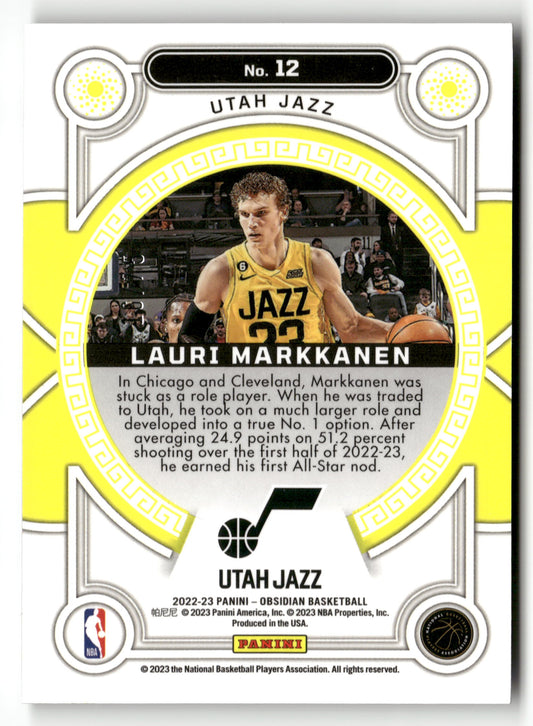 2022-23 Panini Obsidian #12 Lauri Markkanen Orbital Electric Etch Purple #/75
