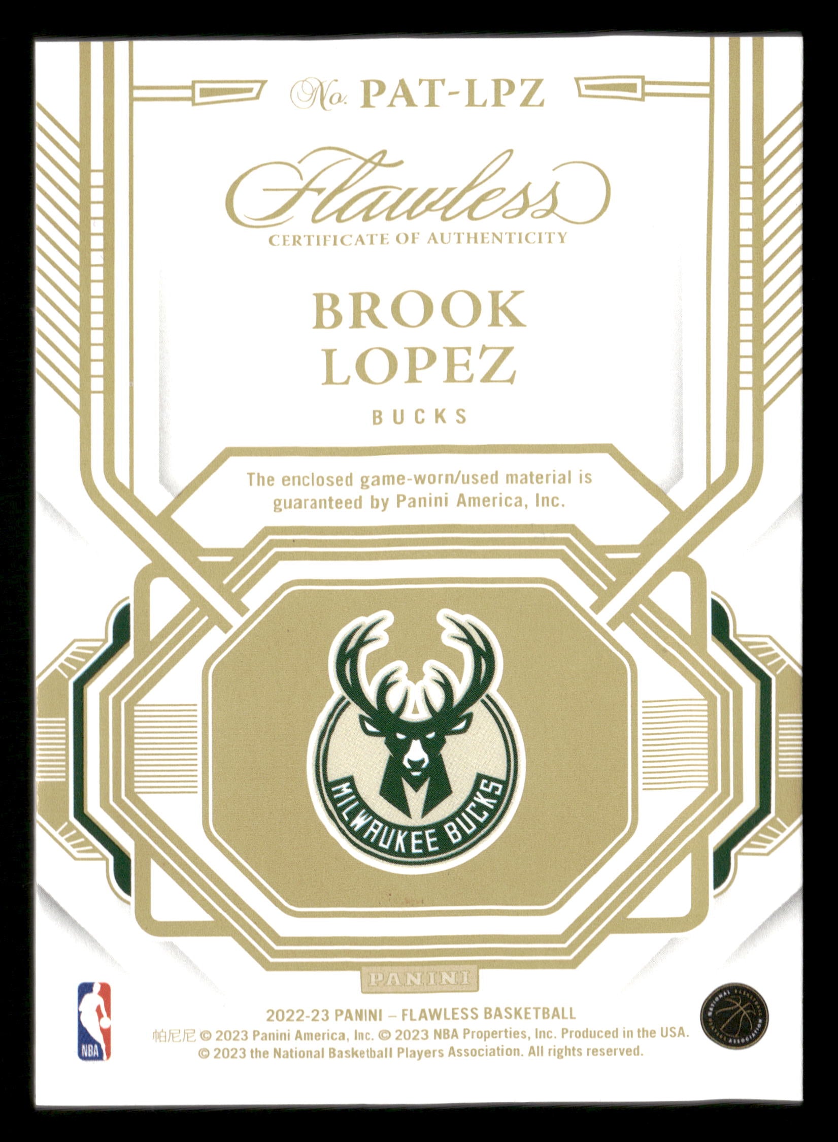 2022-23 Panini Flawless #PAT-LPZ Brook Lopez Patches Ruby #/15