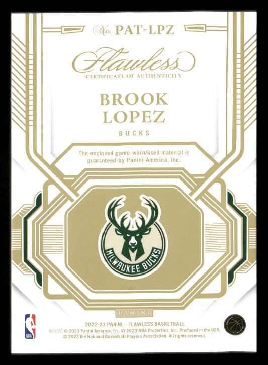 2022-23 Panini Flawless #PAT-LPZ Brook Lopez Patches Ruby #/15