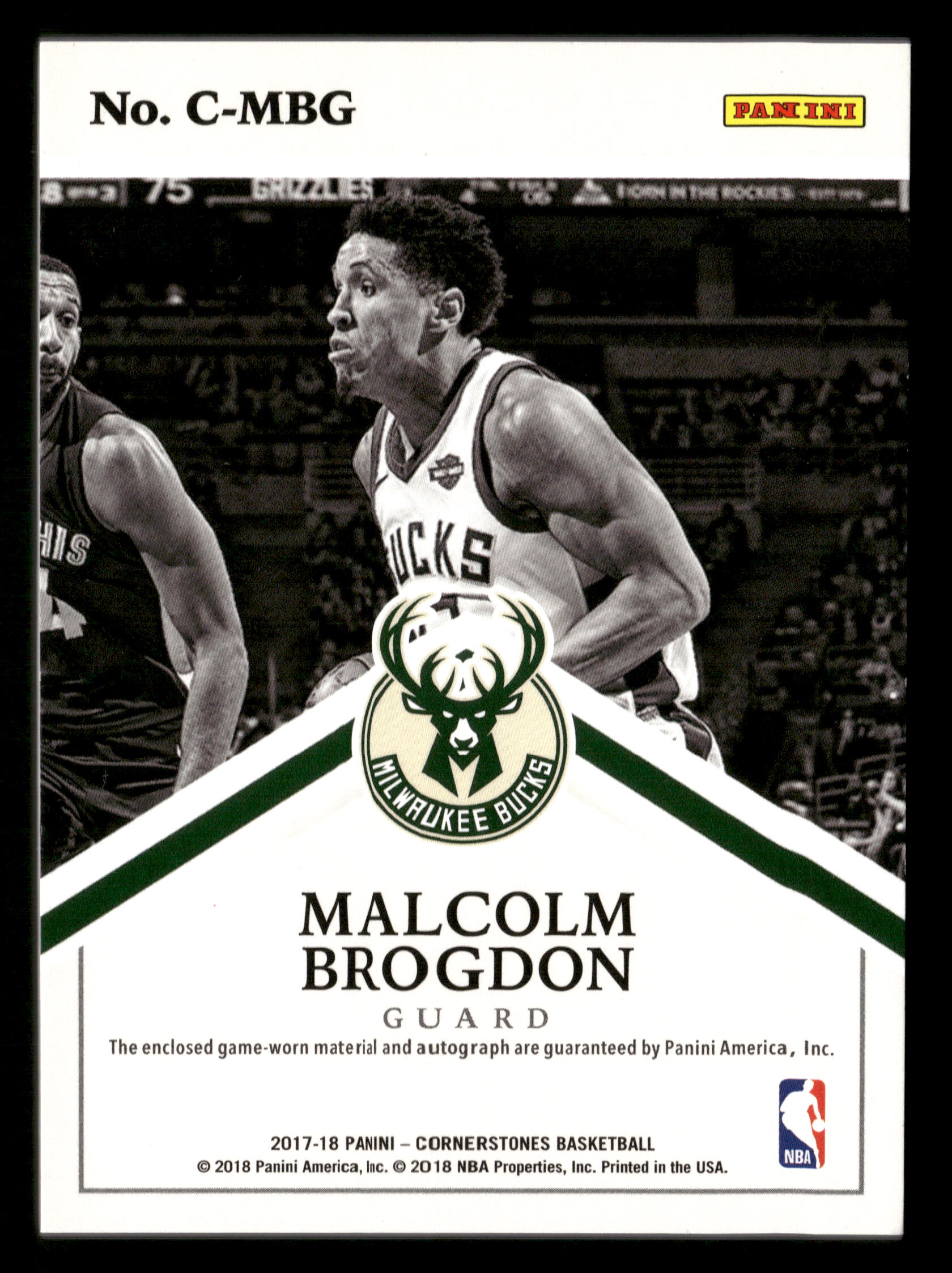 2017-18 Panini Cornerstones #C-MBG Malcolm Brogdon Cornerstones Granite #/25