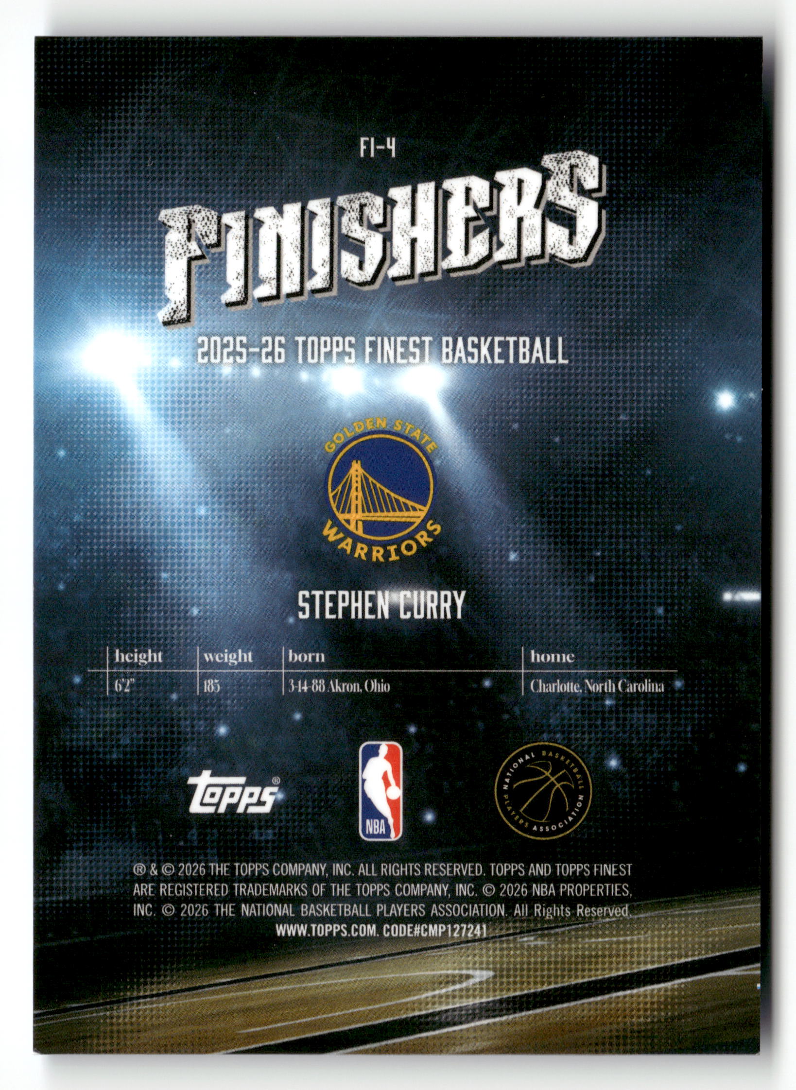 2025-26 Finest #FI-4 Stephen Curry Finishers Blue Geometric Refractor #/75