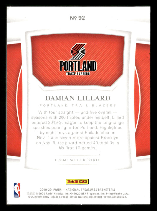 2019-20 Panini National Treasures #92 Damian Lillard #/99