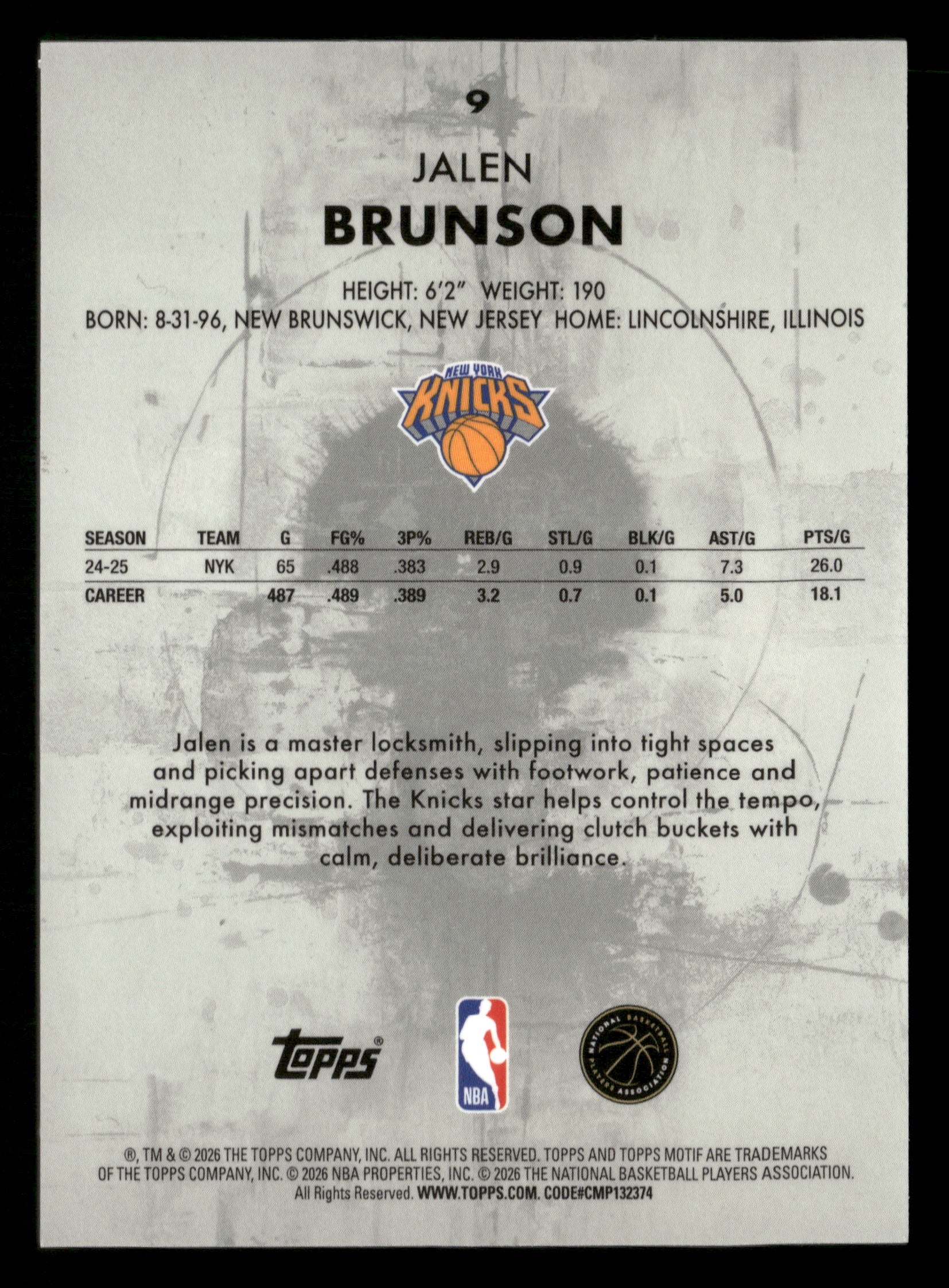 2025-26 Topps Motif #9 Jalen Brunson #/99