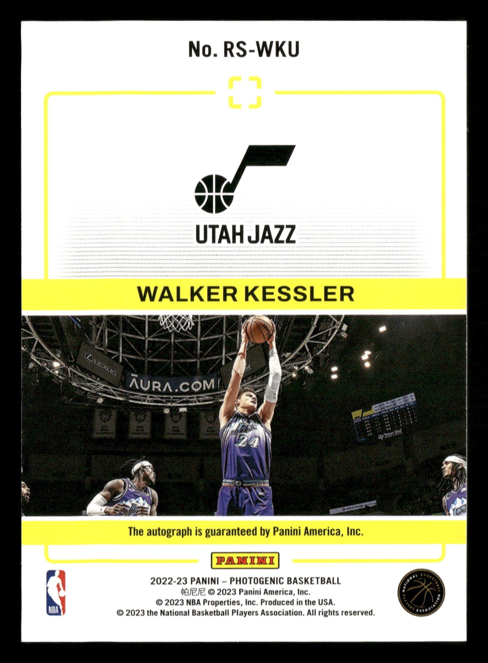 2022-23 Panini PhotoGenic #RS-WKU Walker Kessler Rookie Autographs Gold #/10
