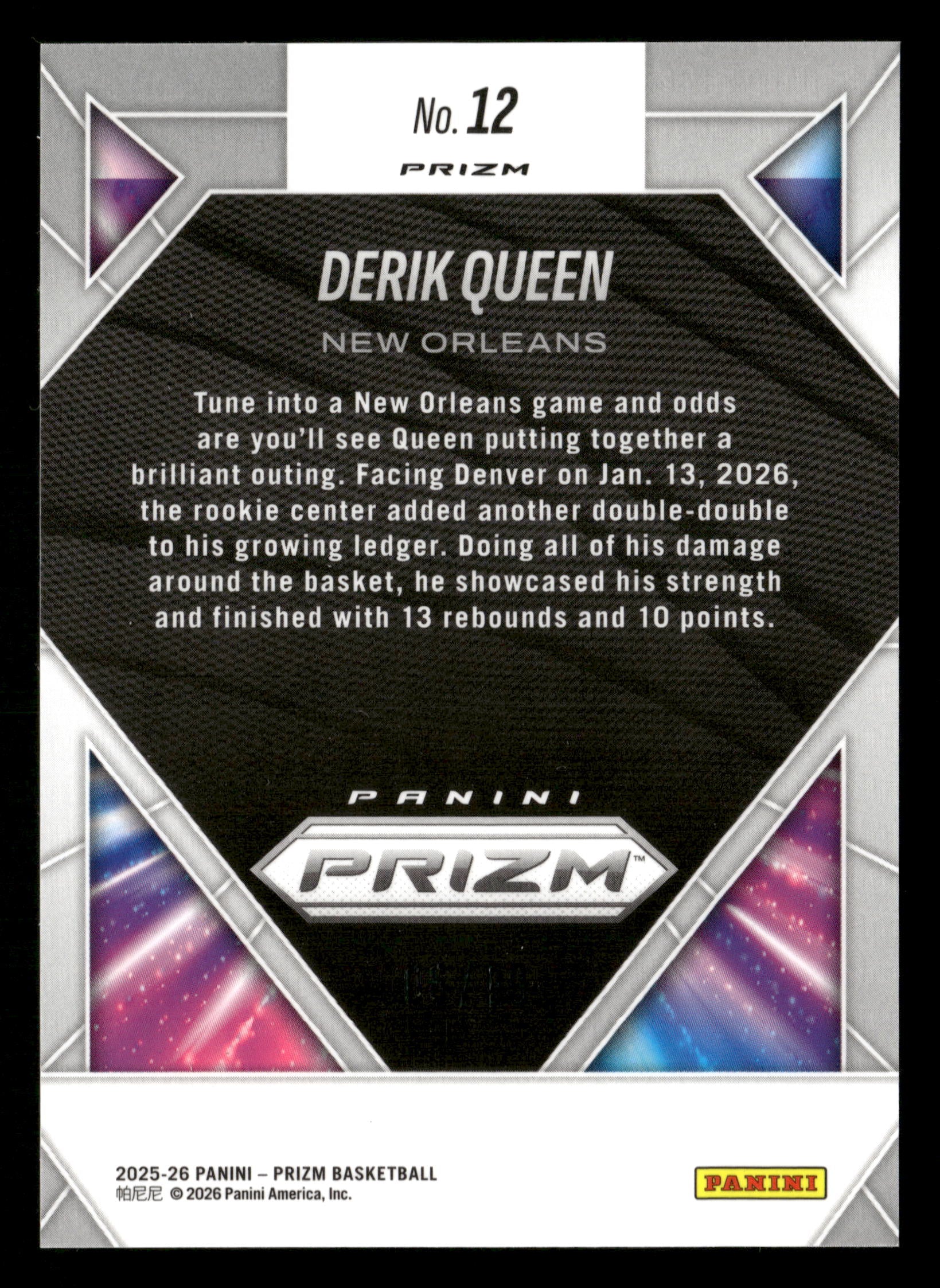 2025-26 Panini Prizm #12 Derik Queen Brilliance #/99