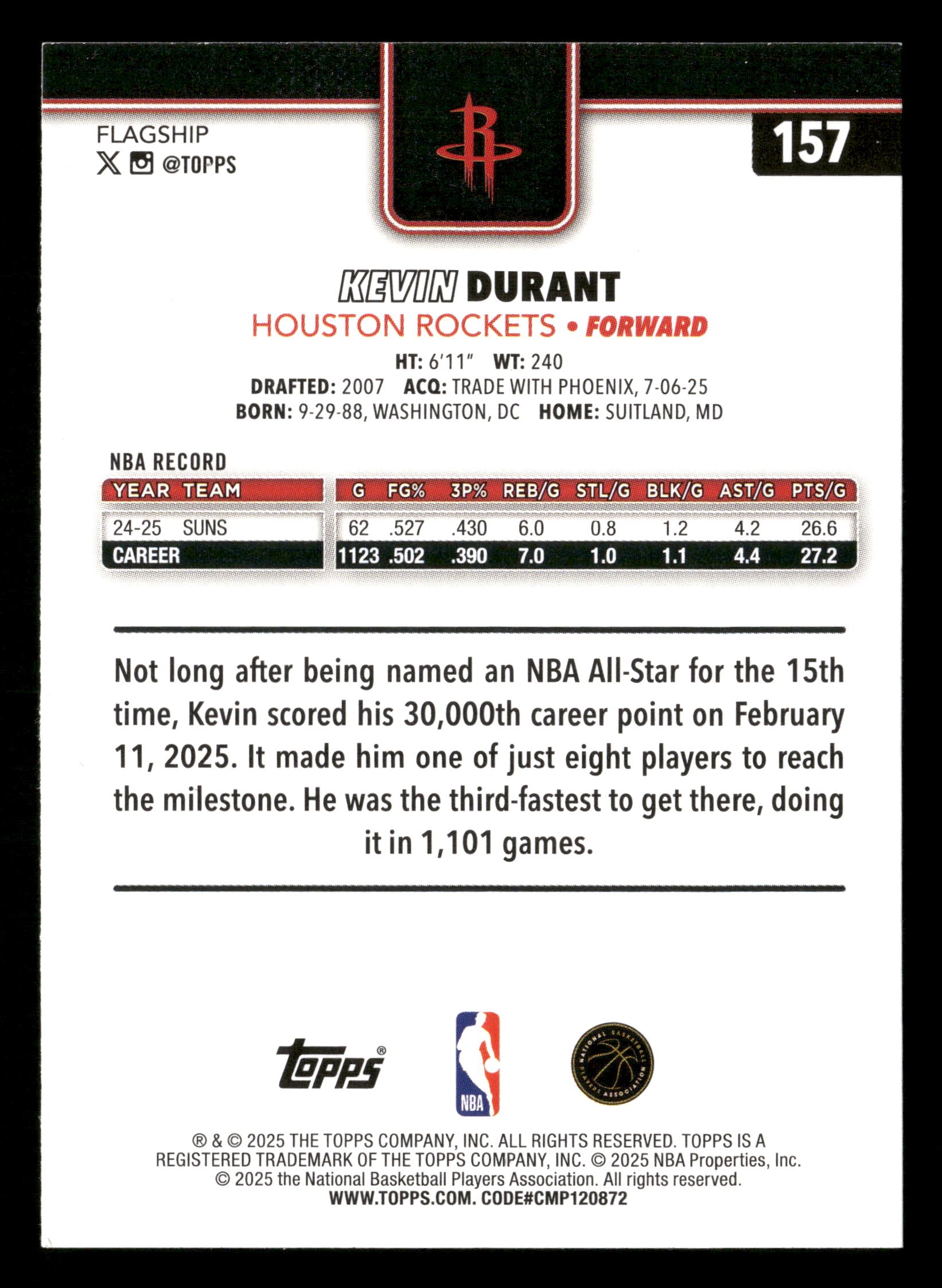 2025-26 Topps #157 Kevin Durant Green Holo Foil #/99