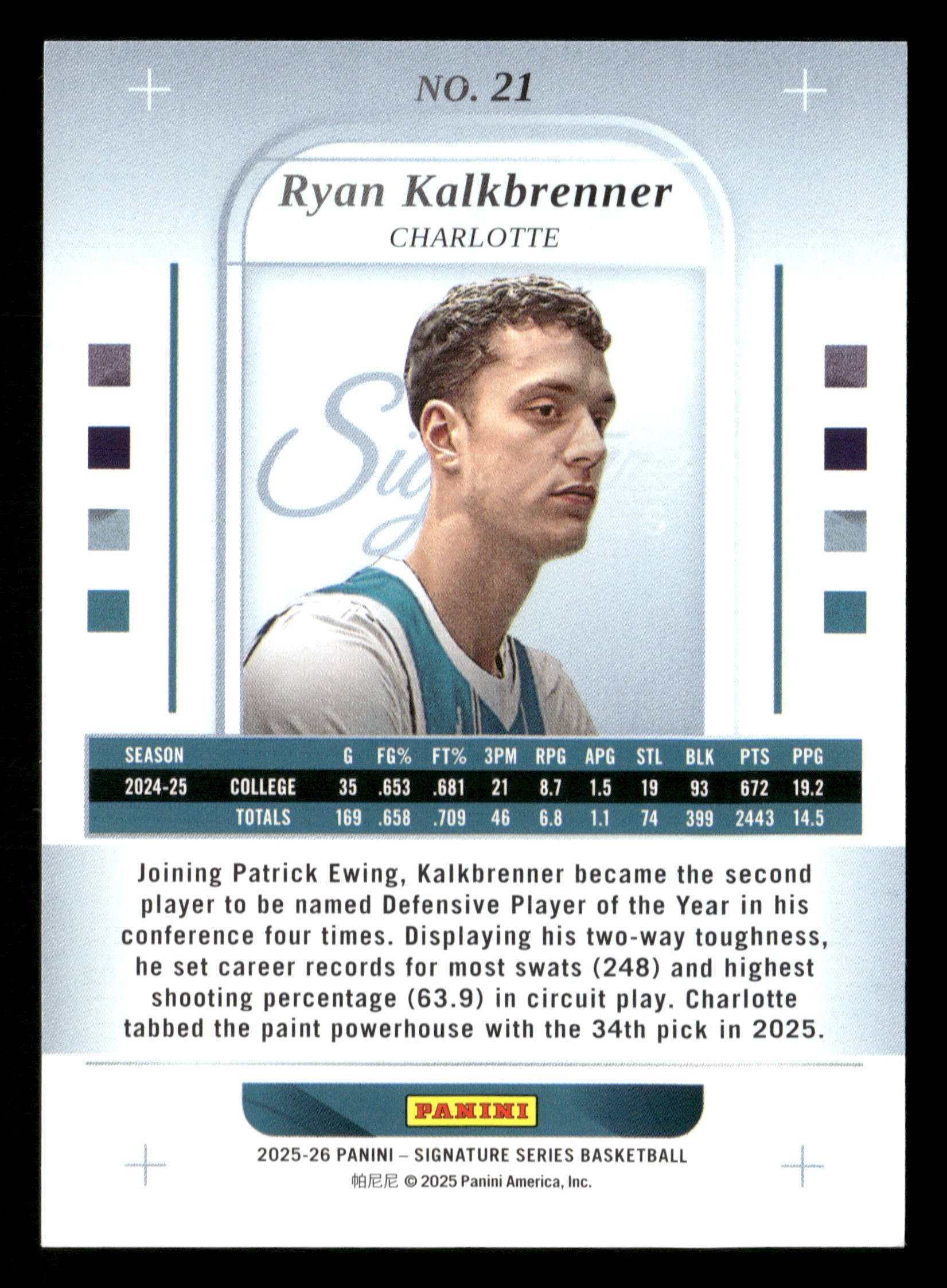 2025-26 Panini Signature Series #21 Ryan Kalkbrenner Red #/75