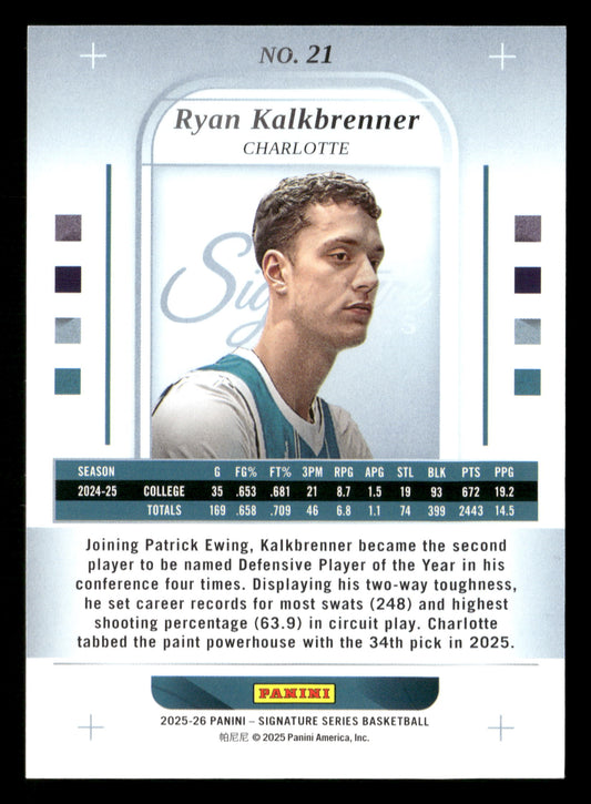 2025-26 Panini Signature Series #21 Ryan Kalkbrenner Red #/75