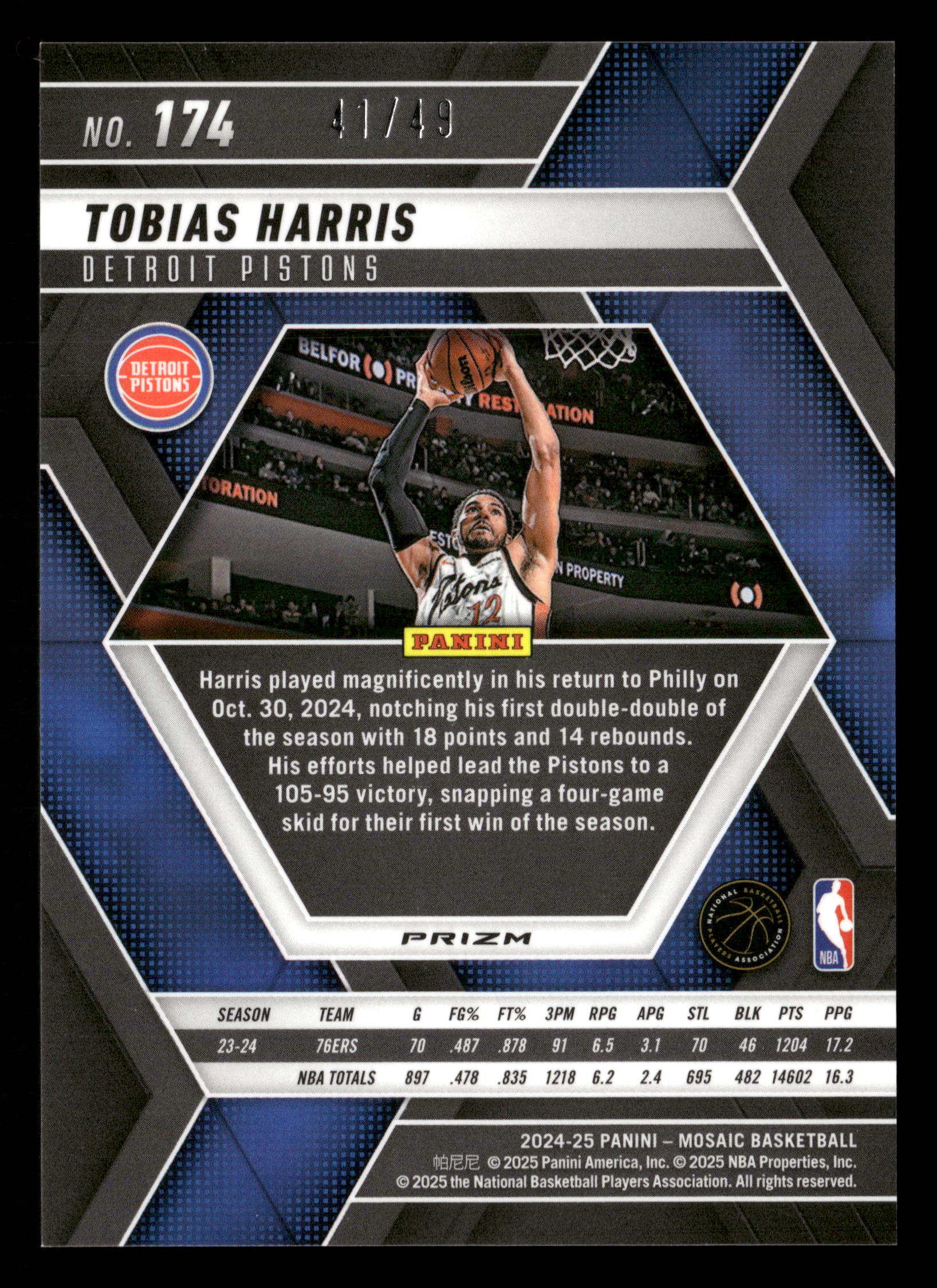 2024-25 Panini Mosaic #174 Tobias Harris Orange Ice Mosaic #/49