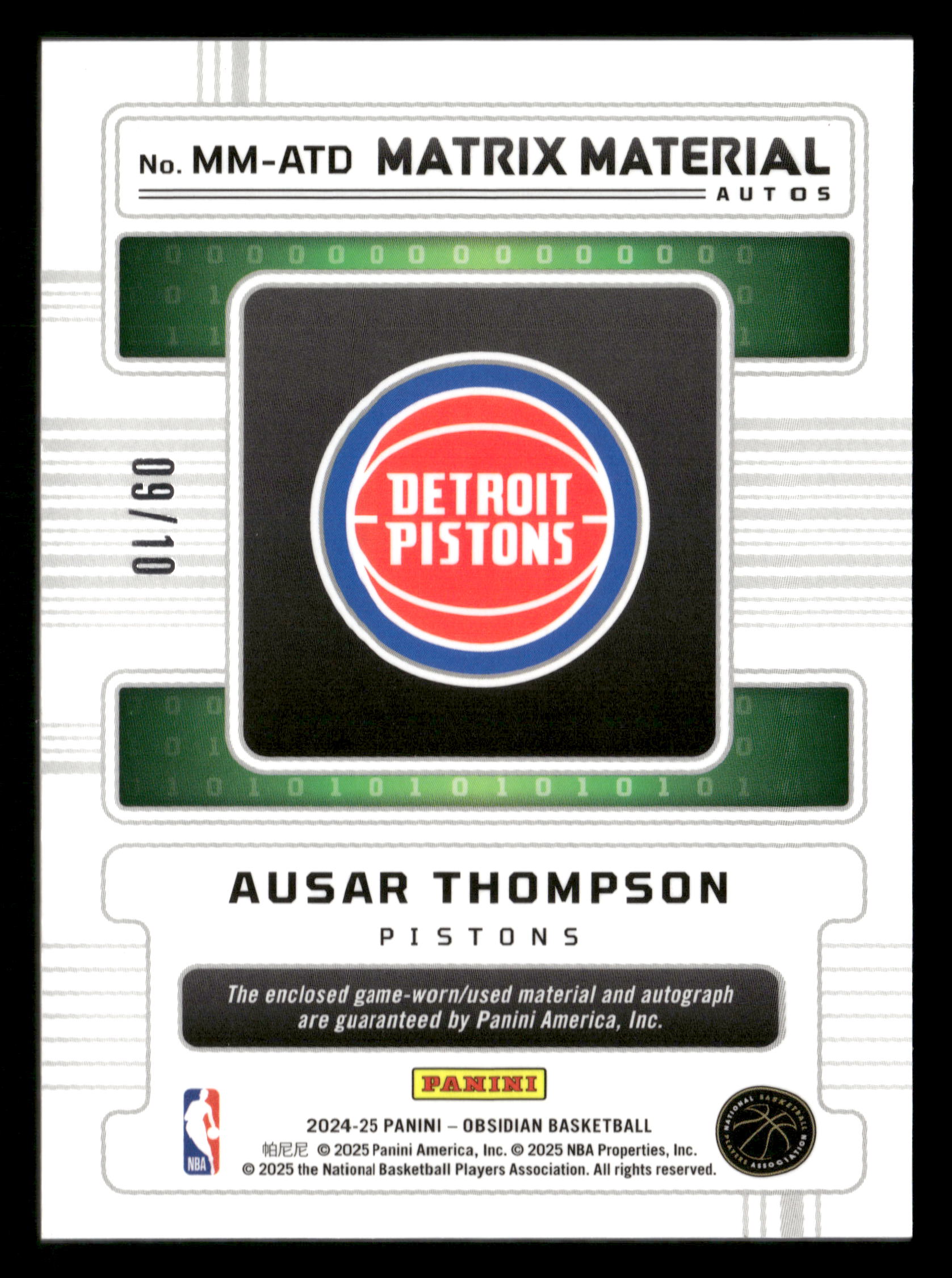 2024-25 Obsidian Ausar Thompson Matrix Material Auto E-Etch Gold Flood #/10