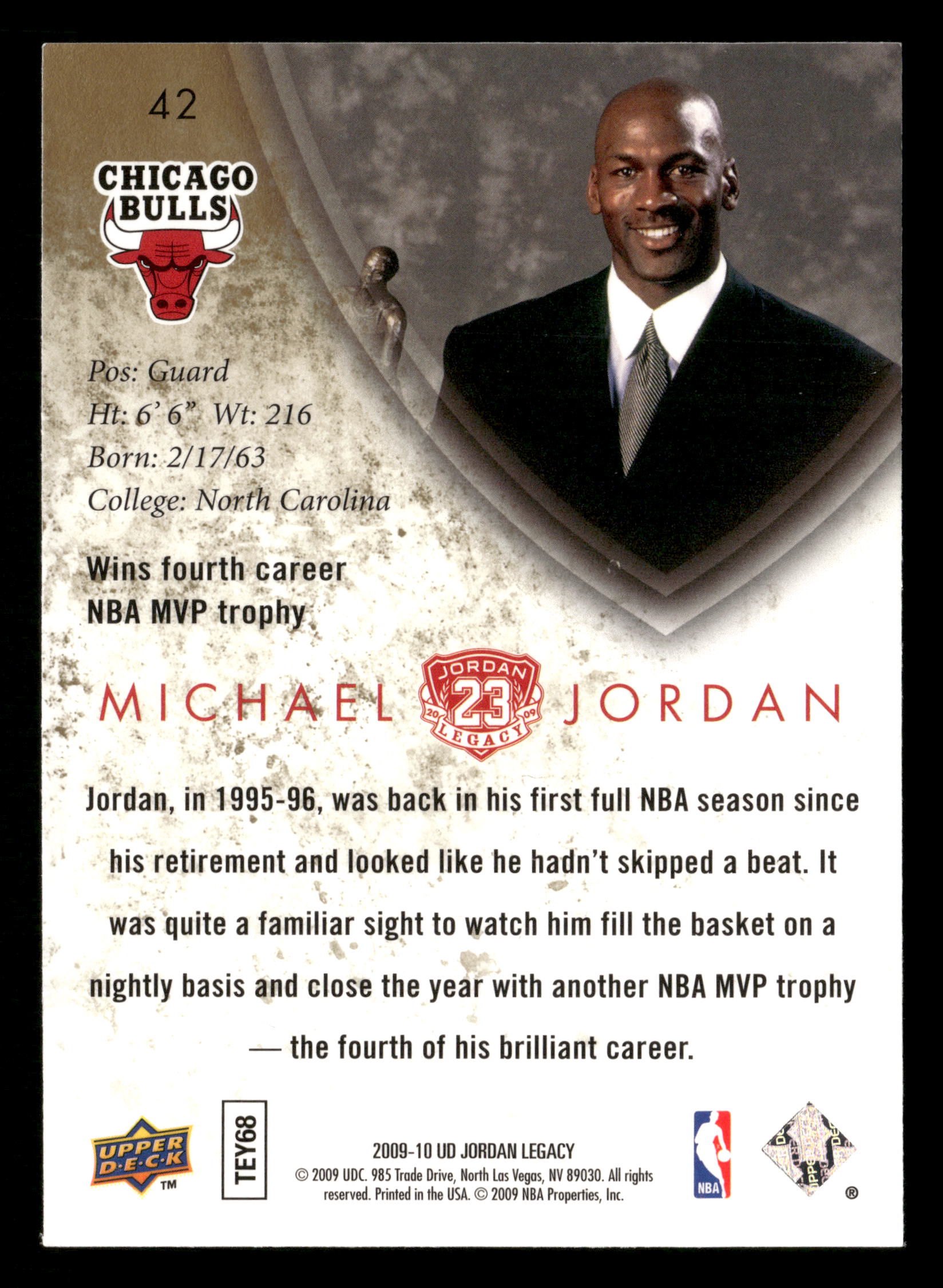 2009-10 Upper Deck Michael Jordan Legacy Collection #42 Michael Jordan