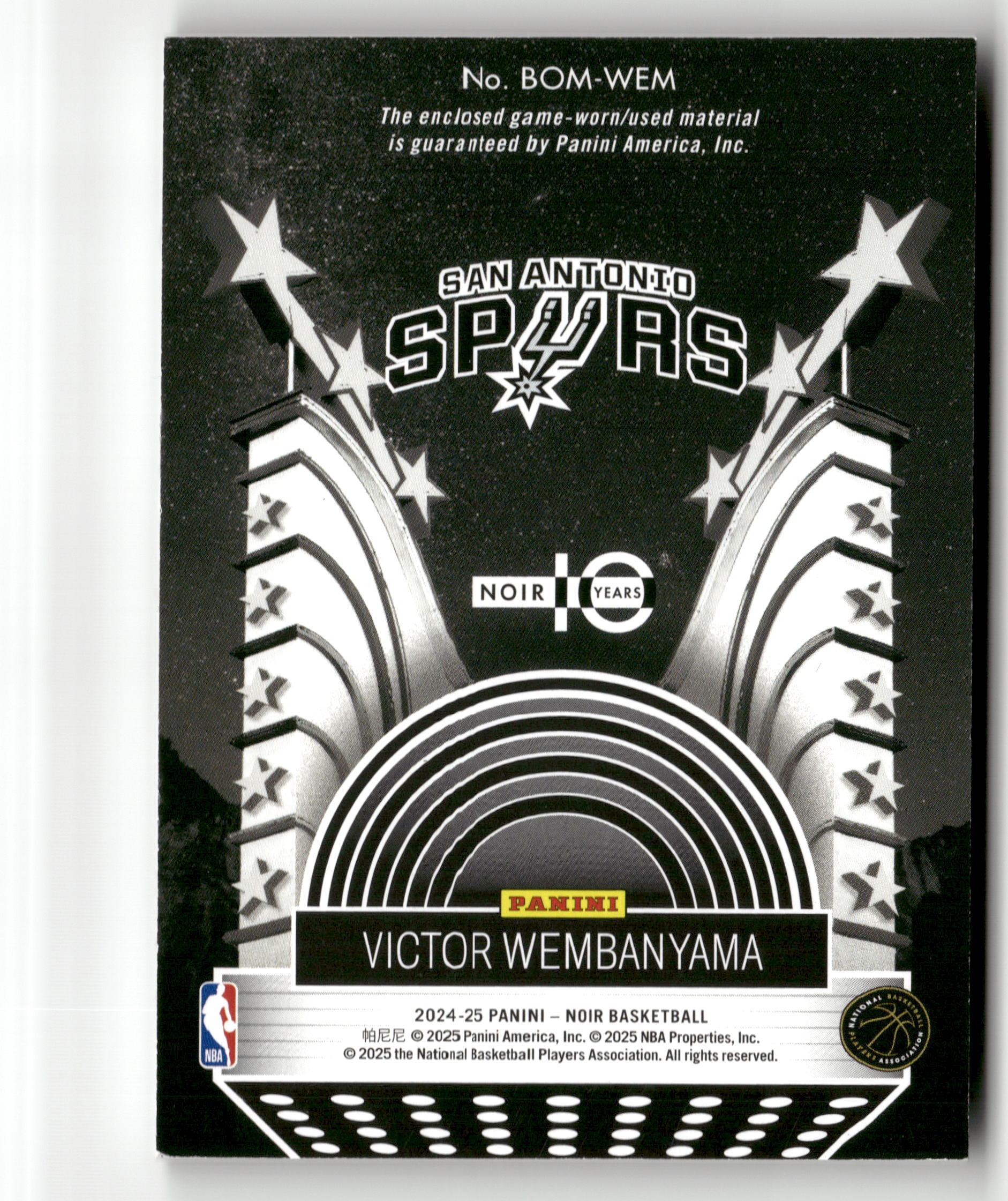 2024-25 Panini Noir #BOM-WEM Victor Wembanyama Box Office Memorabilia #/99