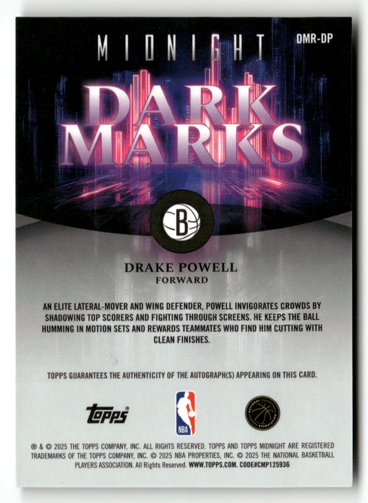 2025-26 Topps Midnight #DMR-DP Drake Powell Dark Marks Rookies Signatures