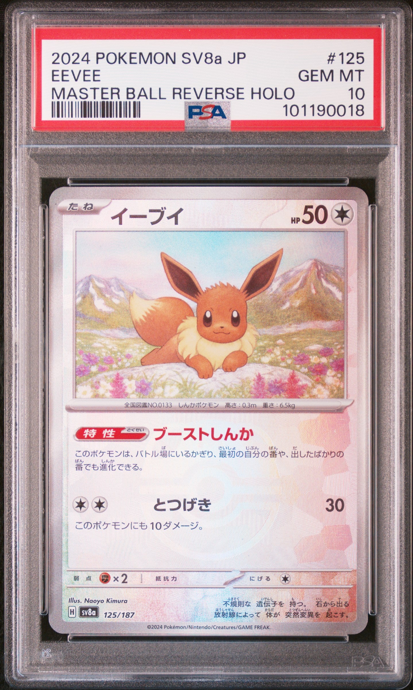 2024 Pokemon Sv8a-Terastal Fest Ex #125 Eevee Master Ball Reverse Holo PSA 10