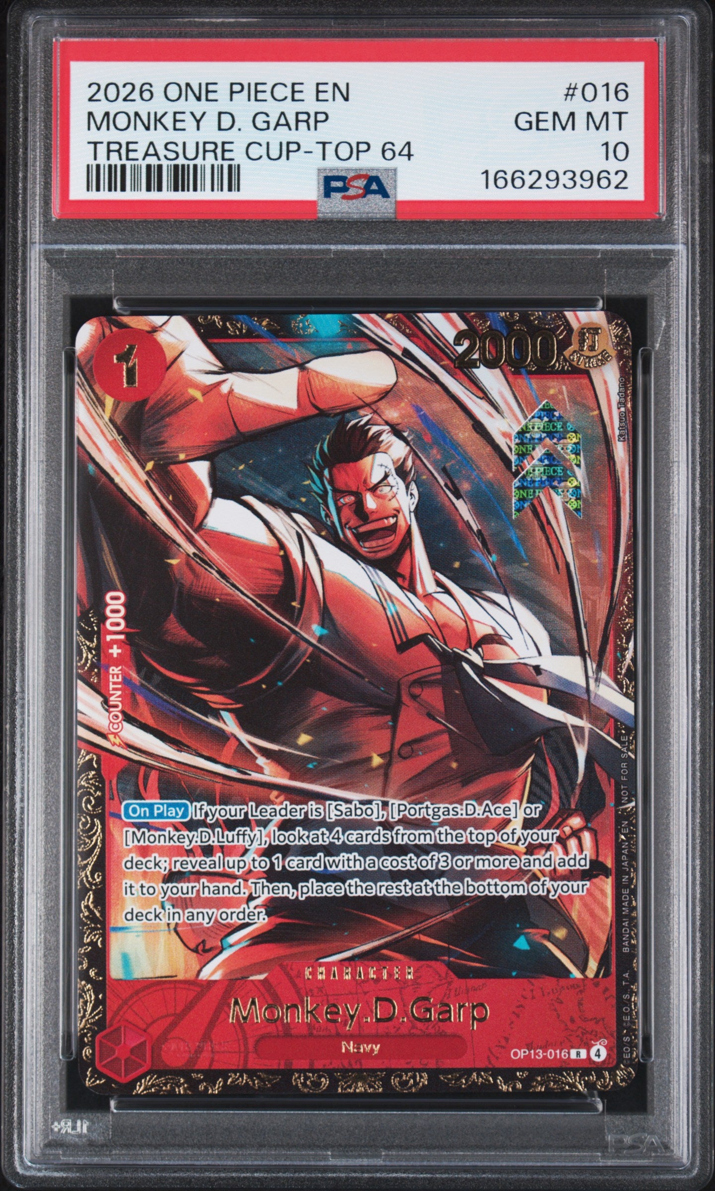 2026 One Piece Promos #016 Monkey D. Garp Treasure Cup-Top 64 PSA 10